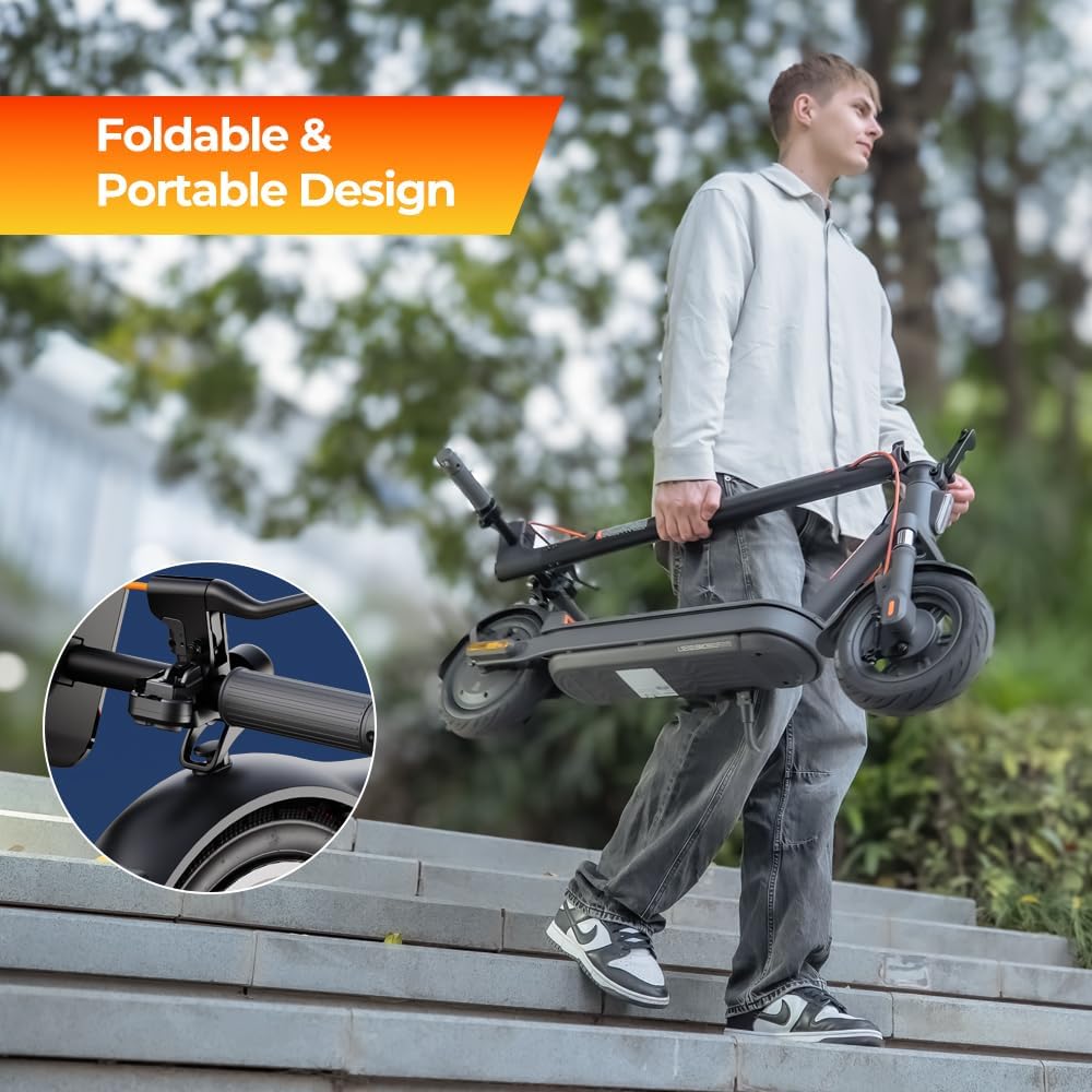 MEGAWHEELS Electric Scooter,Electric Scooter Adults with Suspension,28 Miles Long Range, 10in Pneumatic Tires,600W Motor,20 Mph Fast E Scooter with Smart APP for Commuting, Outdoor, Short Travel