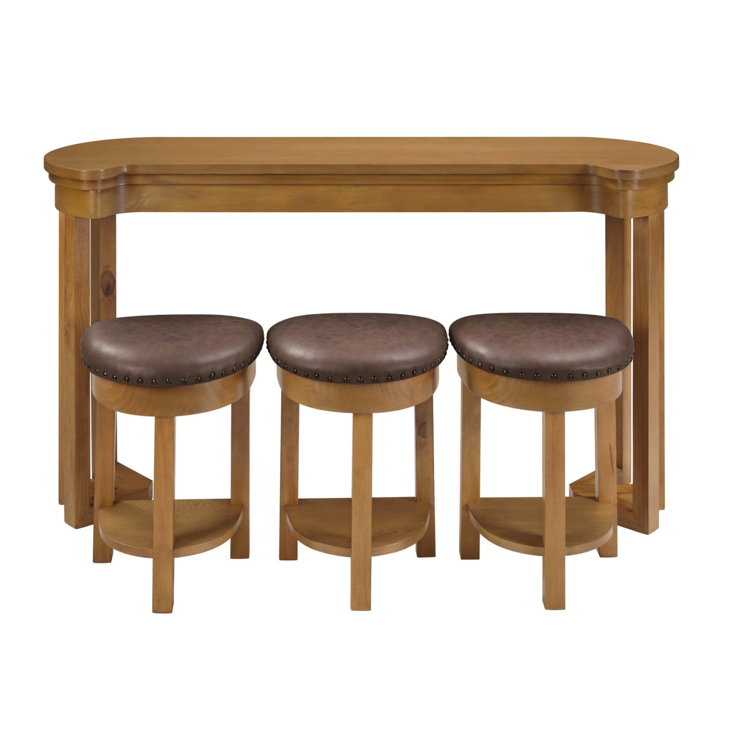 KEIKI 60" Solid Pine Wood Bar Table Set with 3 PU Stools Chairs, Long Bar High Top Dining Table & Upholstered Stools, Behind Couch Sofa Counter Height Pub Table for Breakfast, Kitchen Living Room