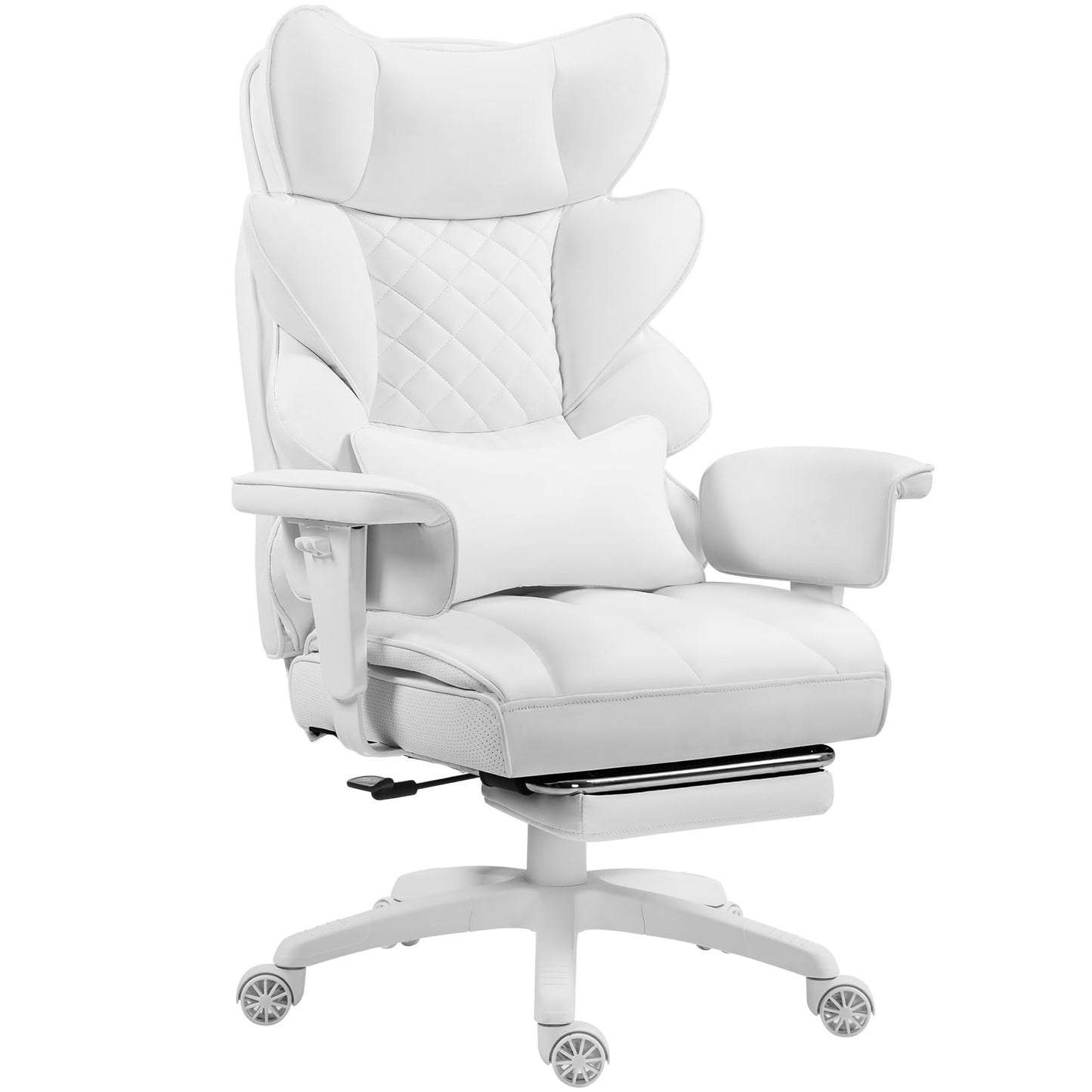 Dowinx Big and Tall Office Chair with Pocket Spring Cushion,High Back Computer Gaming Chairs with Adjustable Armrests and Lumbar Support,Executive Desk Chairs with Footrest(PU,White)