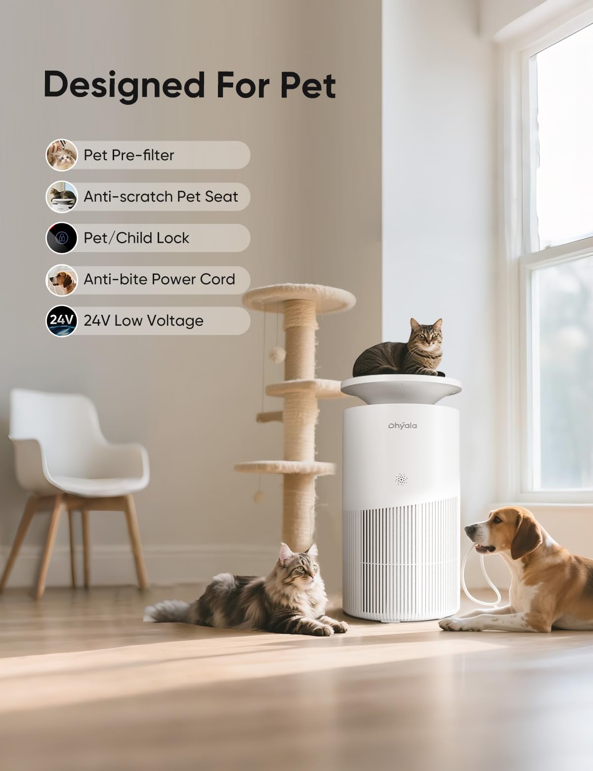 Dhyala Air Purifier for Home Large Room up to 3620Ft², H13 True HEPA Air Purifiers for Home Pet Hair Dander Odor Pollen, Air Cleaner with Smart WiFi, 360° Air Intake, Auto Mode, Pet Lock, 22dB Quiet