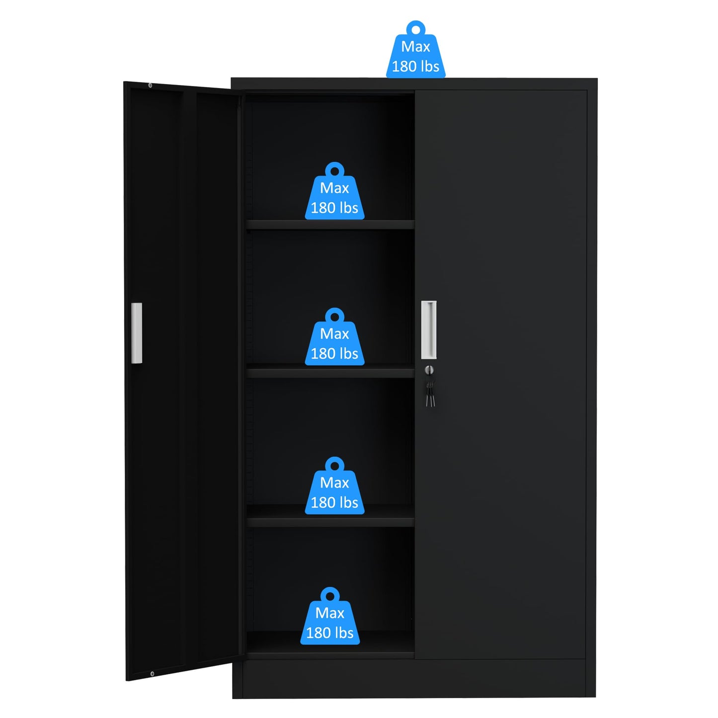 iJINGUR Metal Storage Cabinet with Locking Doors and Adjustable Shelves, 53.5-Inch Tall Lockable Storage Cabinets for Home Office Garage Kitchen Pantry (Black)