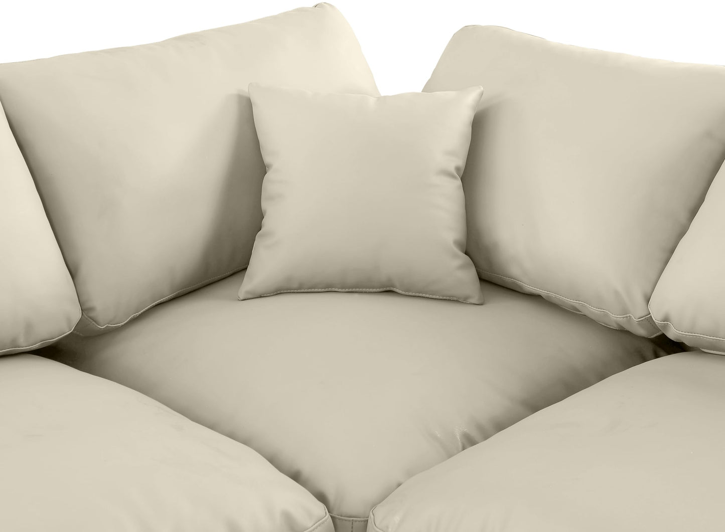 Meridian Furniture 188Cream-Sec4C Comfy Collection Modern | Contemporary Upholstered Modular Sectional, Soft Cream Vegan Leather, Fiber-Filled, 119" W x 80" D x 34.5" H, Cream