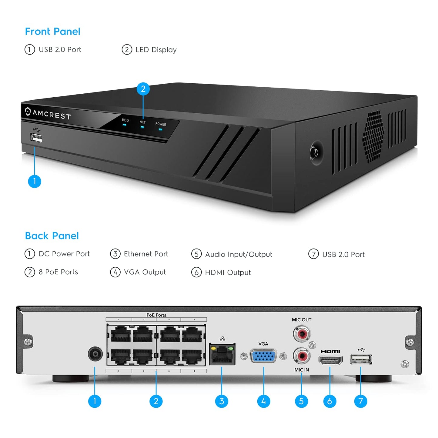Amcrest 5MP POE Security Camera System Outdoor, 8CH POE NVR, 4pcs 5MP Turret Cameras, IP67 Metal Turret IP Cameras, Built in Mic, Pre-Installed 2TB Hard Drive, NV4108E-IP5M-T1179EW4-2TB