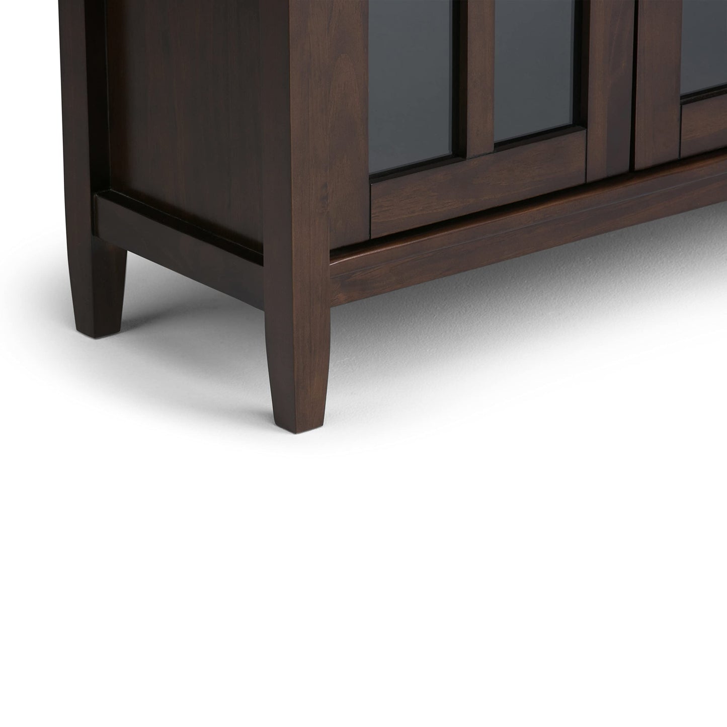 SIMPLIHOME Warm Shaker Storage Cabinet - 32 inch Wide Solid Wood 2-Shelf Low Storage Cabinet in Brunette Brown, Transitional Accent Cabinet for Entryway with Tempered Glass Doors and Shelves