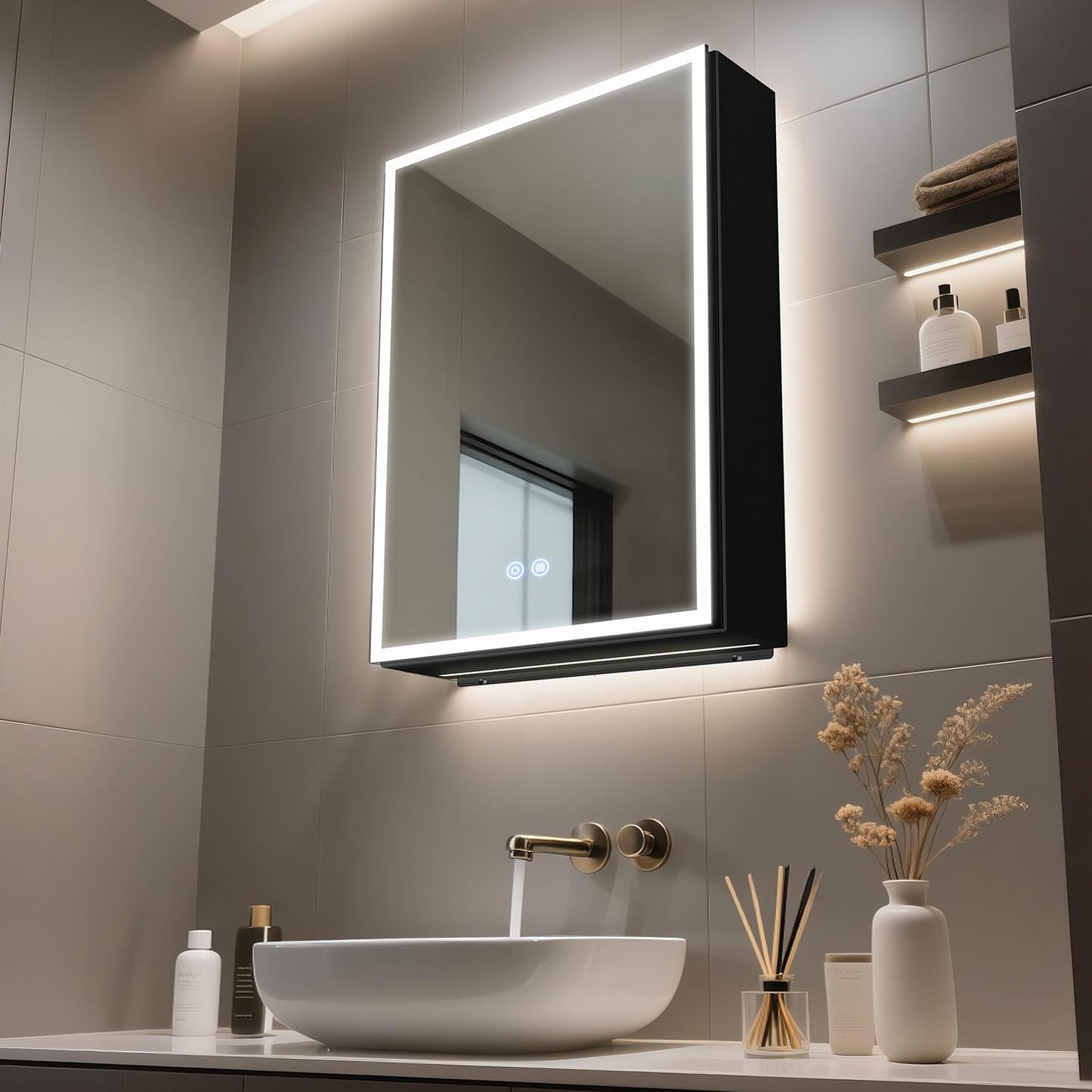 FIESONO 20 x 28 inch Lighted Medicine Cabinet with Mirror