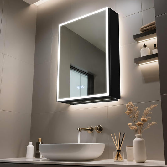 FIESONO 20 x 28 inch Lighted Medicine Cabinet with Mirror