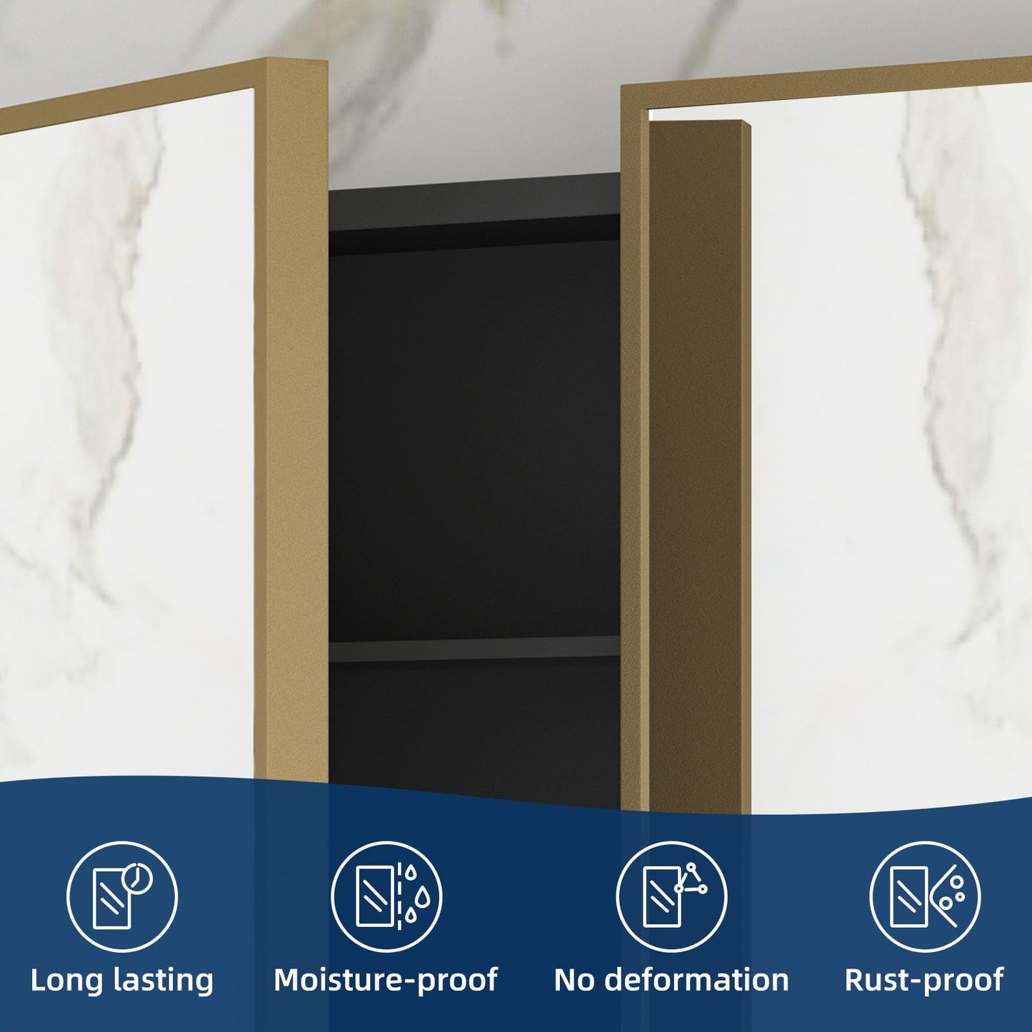 YTSMIR Bathroom Medicine Cabinet with Mirror 24 x 30 Inch, Brush Gold Medicine Cabinet Recessed or Surface Wall-Mounted, Mirrored Cabinets with Sturdy Metal Adjustable Shelves for Bathroom Vanity