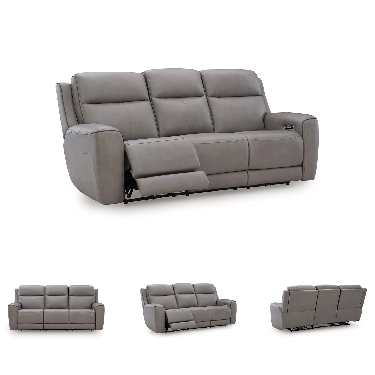 Signature Design by Ashley 5Z-Dreamlight Modern Leather Match Power Reclining Sofa with Drop Down Table, Massage System and Adjustable Headrest, Gray