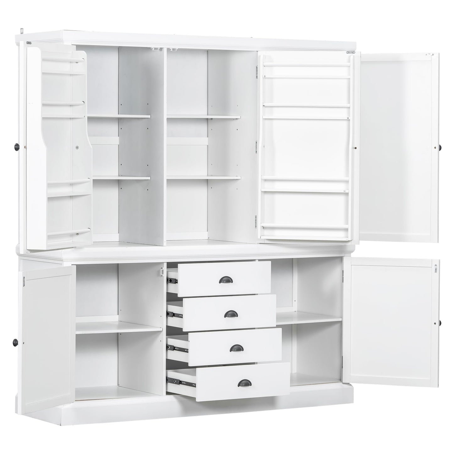 Merax 73'' Freestanding Wooden Kitchen Pantry Organizers and Storage Cabinet with 4 Drawers Cupboard with Door Adjustable Shelves for Dining Room, White