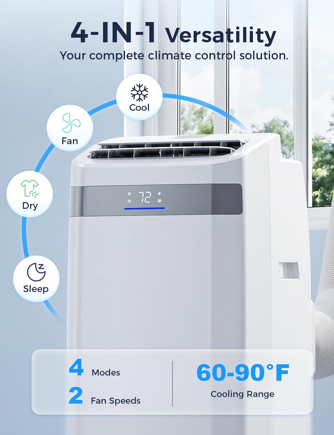 Nexaro Portable Air Conditioner 14000 BTU, Cools Rooms up to 700 Sq. Ft, Portable AC Unit with Cooling, Dehumidifier & Fan Mode, Sleep Mode, 24-Hour Timer, Remote Control, Window Installation Kit