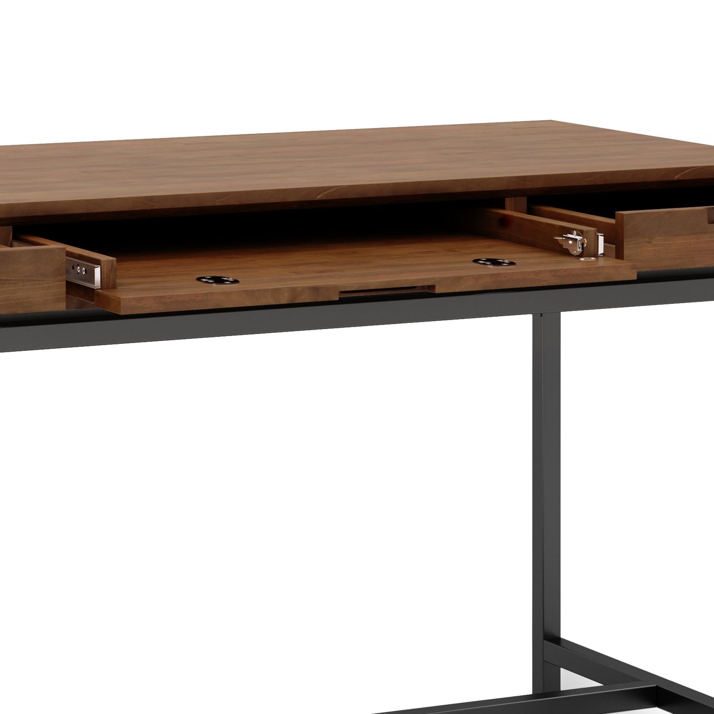 SIMPLIHOME Banting Desk - 60 Inch Wide Solid Wood and Metal Writing Desk in Medium Saddle Brown, Modern Industrial Home Office Computer Table for Study with 2 Drawers and Flip-Down Keyboard Tray