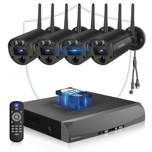 《130° Wide Angle & 4K Ultra HD》 Security Cameras Wireless Outdoor, Home WiFi Video Security System, Wireless IP Camera Surveillance DVR Kits