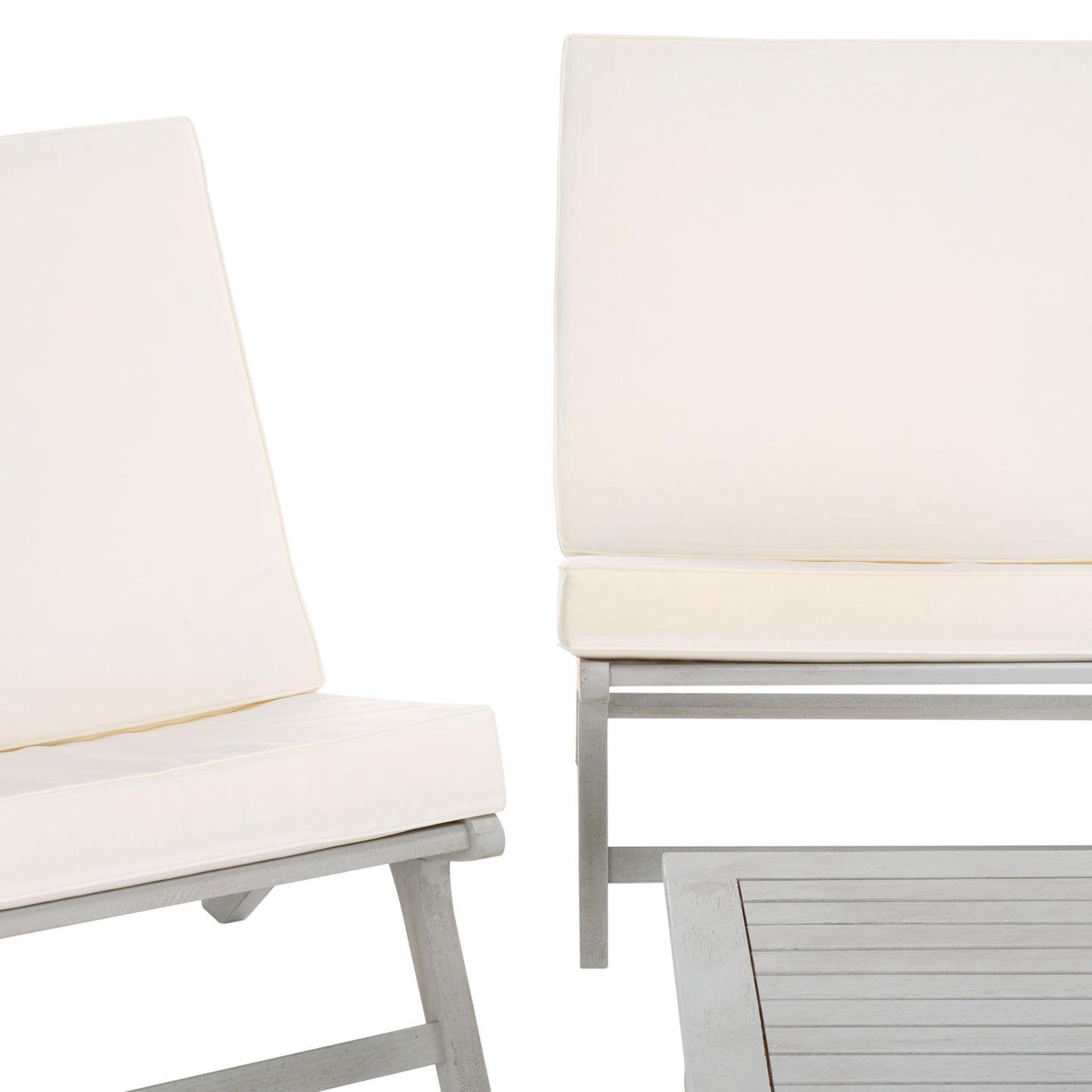 SAFAVIEH Outdoor Collection Chaston Grey Wood/Beige Cushion 4-Piece Conversation Patio Set