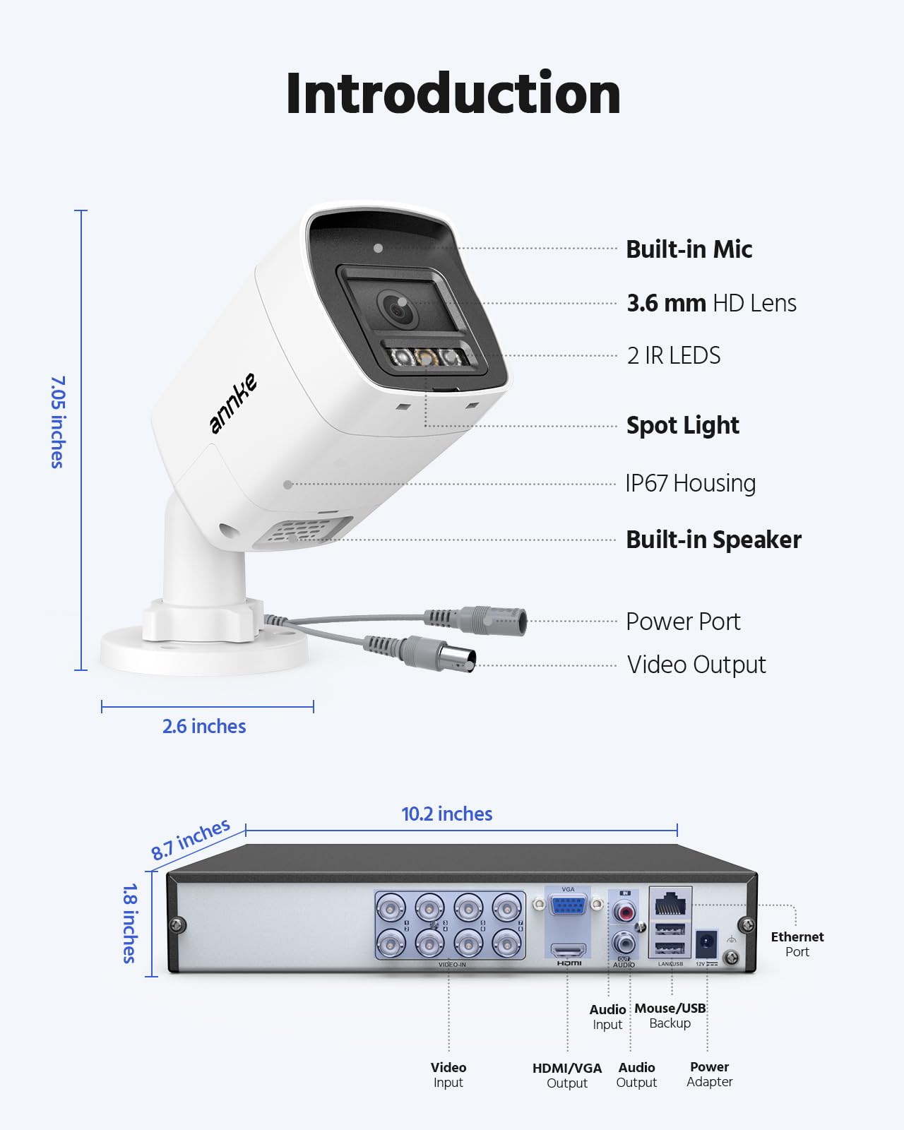 ANNKE 2MP Two-Way Audio Security Camera System, 8CH 3K Lite DVR, 8pcs 1080P CCTV White Wired Cams with Smart Color Night Vision, AI Motion Detection, 2TB HDD for Outdoor Home Surveillance