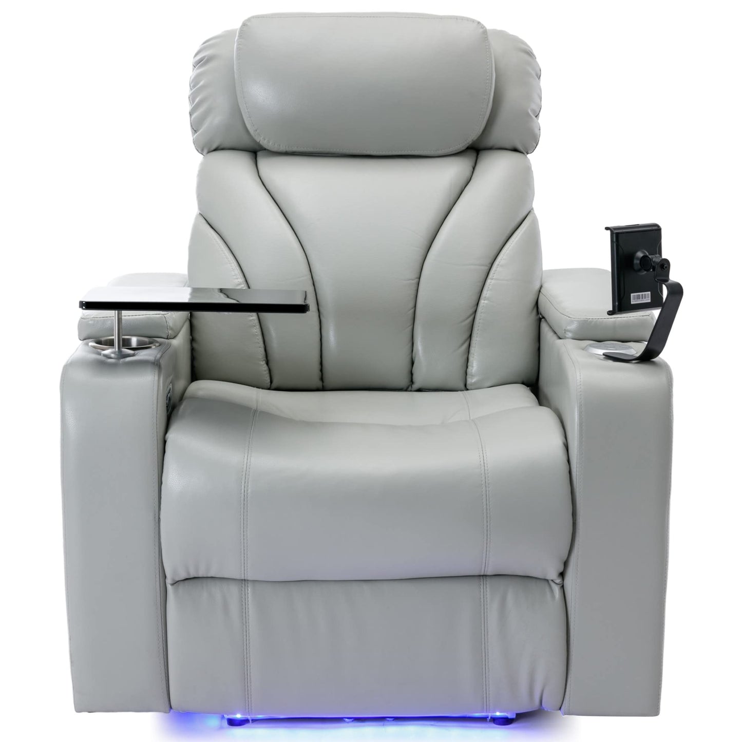 Merax Leather Recliner Chair, Electric Home Theater Seating with Multimedia Audio Armrest, Cup Holders & Storage, Light Grey