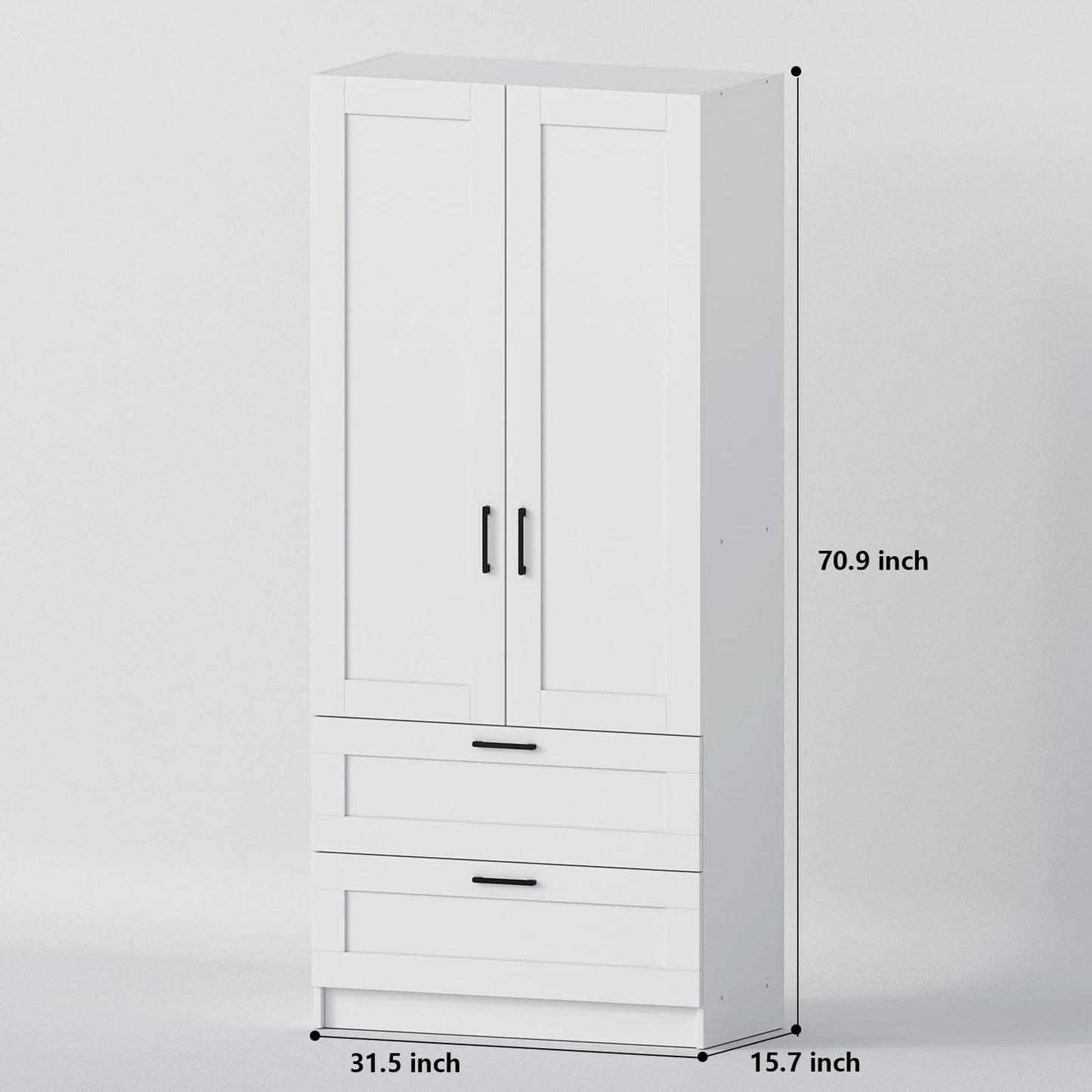 White Tall Kitchen Pantry Cabinet Organizers and Storage with Doors and Drawer and Adjustable Shelves，Wood Large Gabinetes Para Cocina Office Bookshelf for Laundry Room Cabinets (31.5”W*15.7”D*71”H)