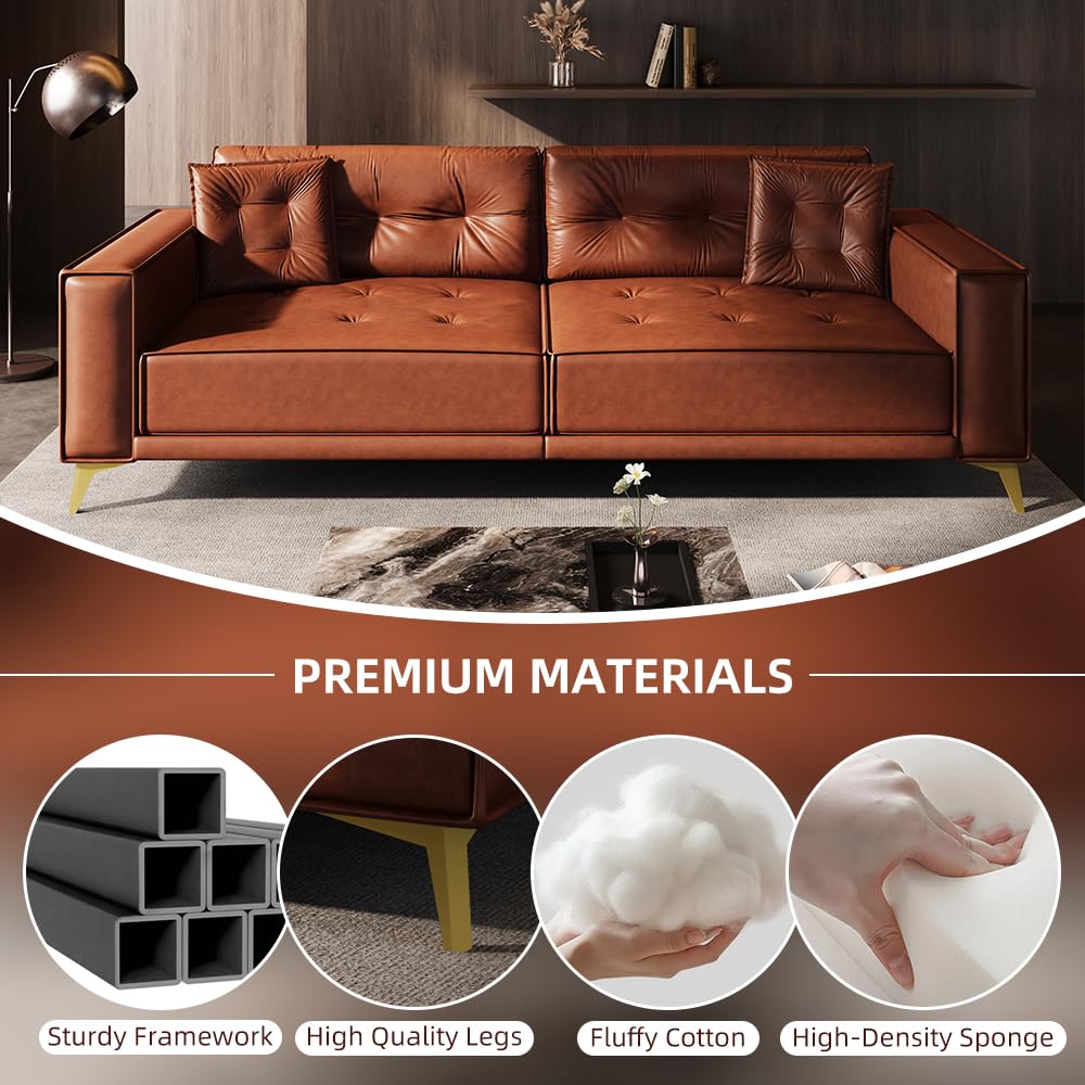 Eafurn 92" Convertible Loveseat Sleeper Sofa Bed, 4-in-1 Multifunctional 4-Seat Leather Couch with Pull Out King Size Bed & Chaise Lounge, Oversized Tufted Loveseat Sofa Couch for Living Room