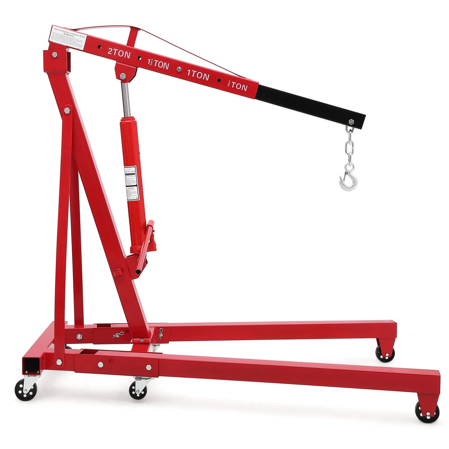 Garvee 2 Ton Engine Hoist, Hydraulic Cherry Picker Engine Crane, Heavy Duty Folding Shop Crane with 6 Casters, Engine Lift for Garage, Workshop, Red