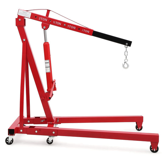 Garvee 2 Ton Engine Hoist, Hydraulic Cherry Picker Engine Crane, Heavy Duty Folding Shop Crane with 6 Casters, Engine Lift for Garage, Workshop, Red