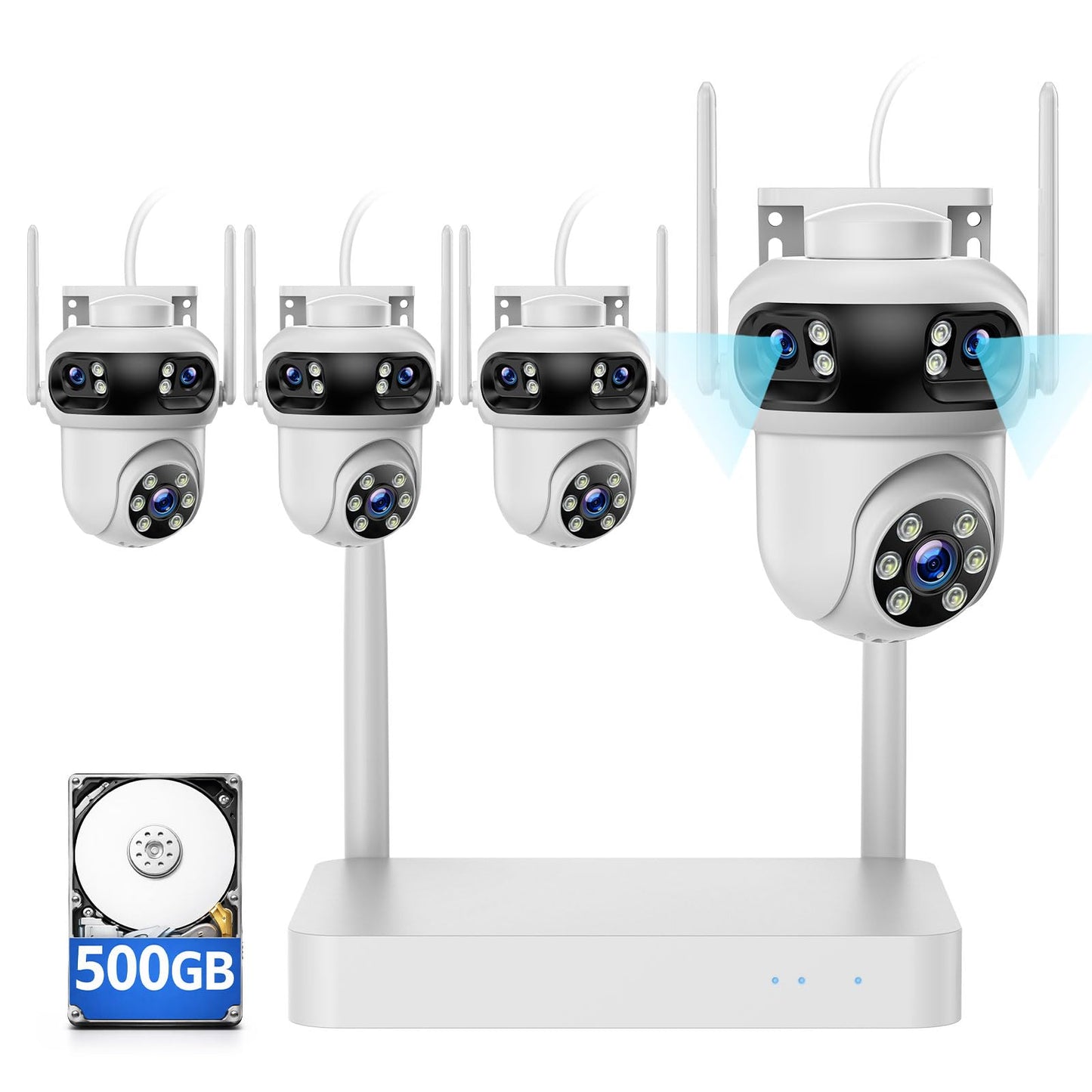 Triple-Lens Security Camera System Wireless Outdoor, 4 Cameras 12 Views