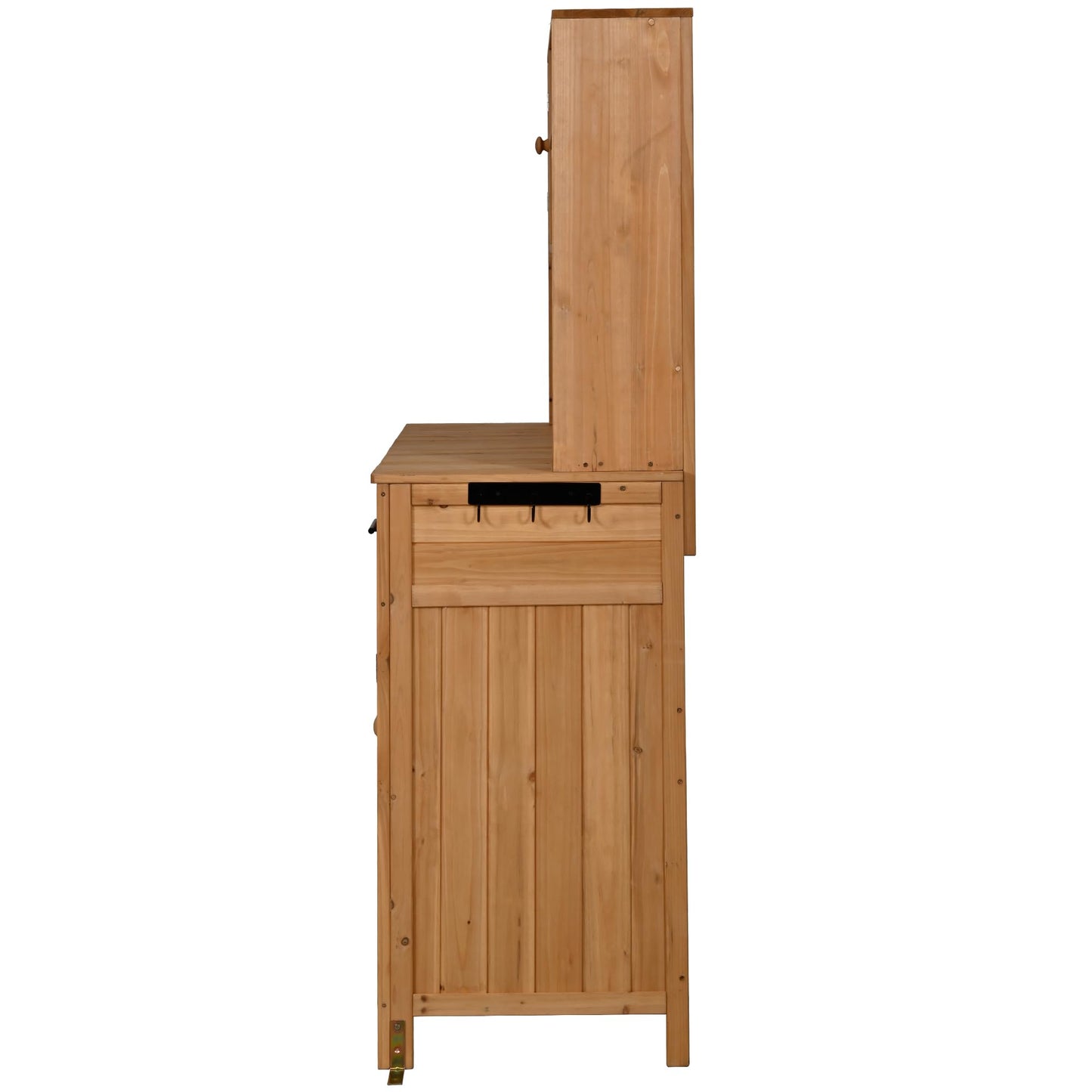 Merax Outdoor Garden Potting Bench with Hutch, 65" H Solid Fir Wood Patio Garden Workstation Tabl with Large Countertop, Adjustable Shelves, Door Rack, Side Hook and Drawer, Natural