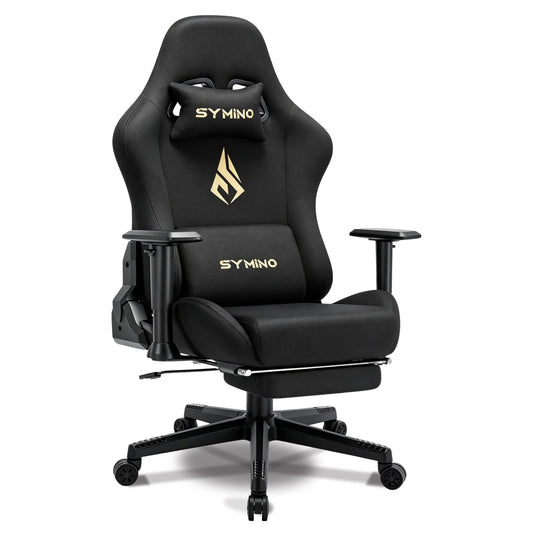 Symino Gaming Chair, Ergonomic Office Chair with 2D Armrests, 150° Recline, Breathable Faux Suede Fabric, Adjustable Headrest, Computer Desk Chair for Home Office, with Footrest, Black