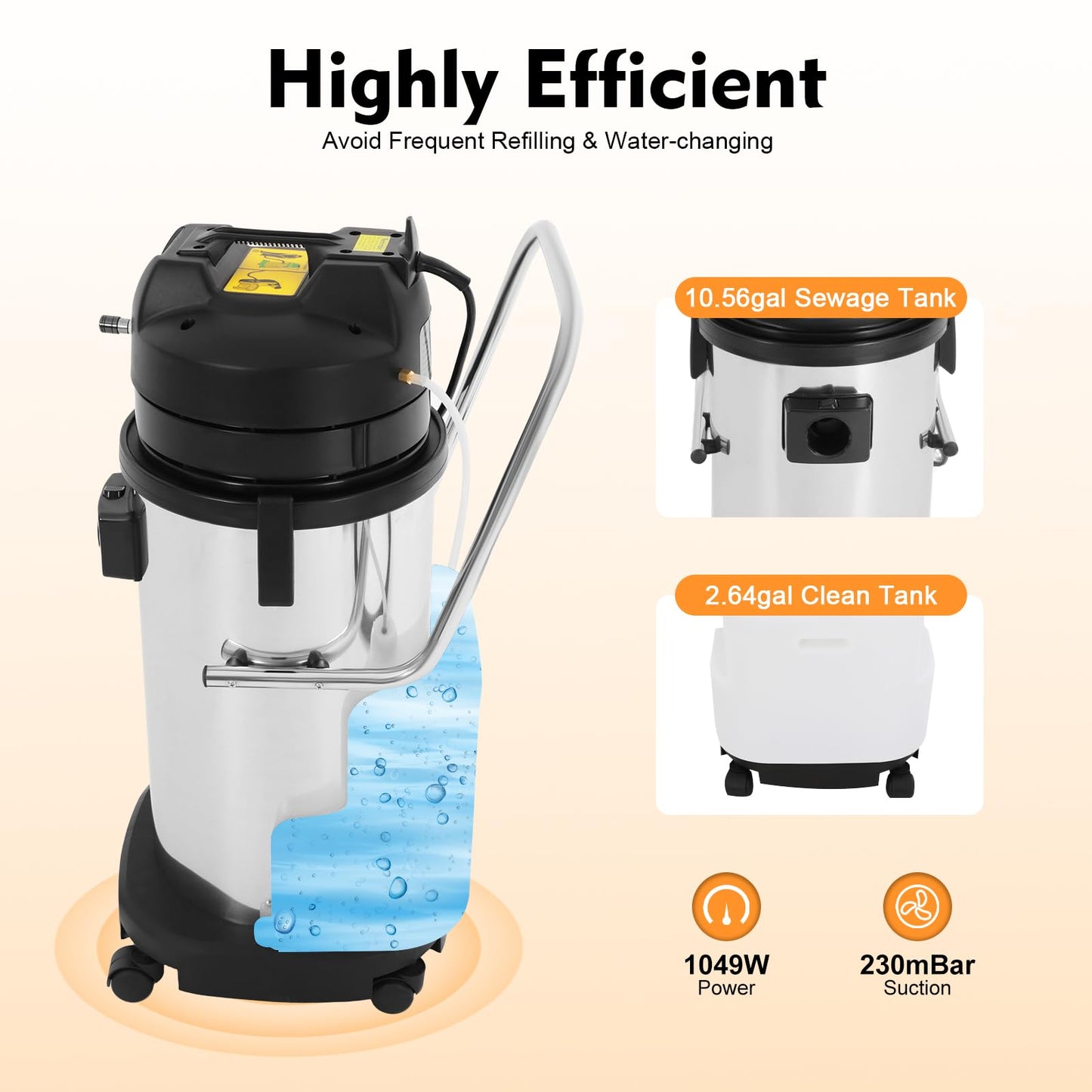 40L/10.56Gal Commercial Carpet Cleaner Machine, 1049W Heavy Duty Spraying Floor Brush Cleaner, Extractor Vacuum Washing Machine, 230mbar Suction, for Floor Couch Sofa Cleaning