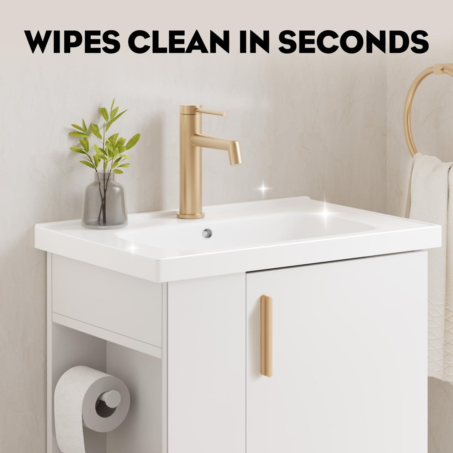 phiestina 20 Inch White Pre-Assembled Small Bathroom Vanity Cabinet with Ceramic Sink, Soft-Close Door, Left Side Storage, Space-Saving Design, No Faucet,BV05-20-WHITE-PLUS