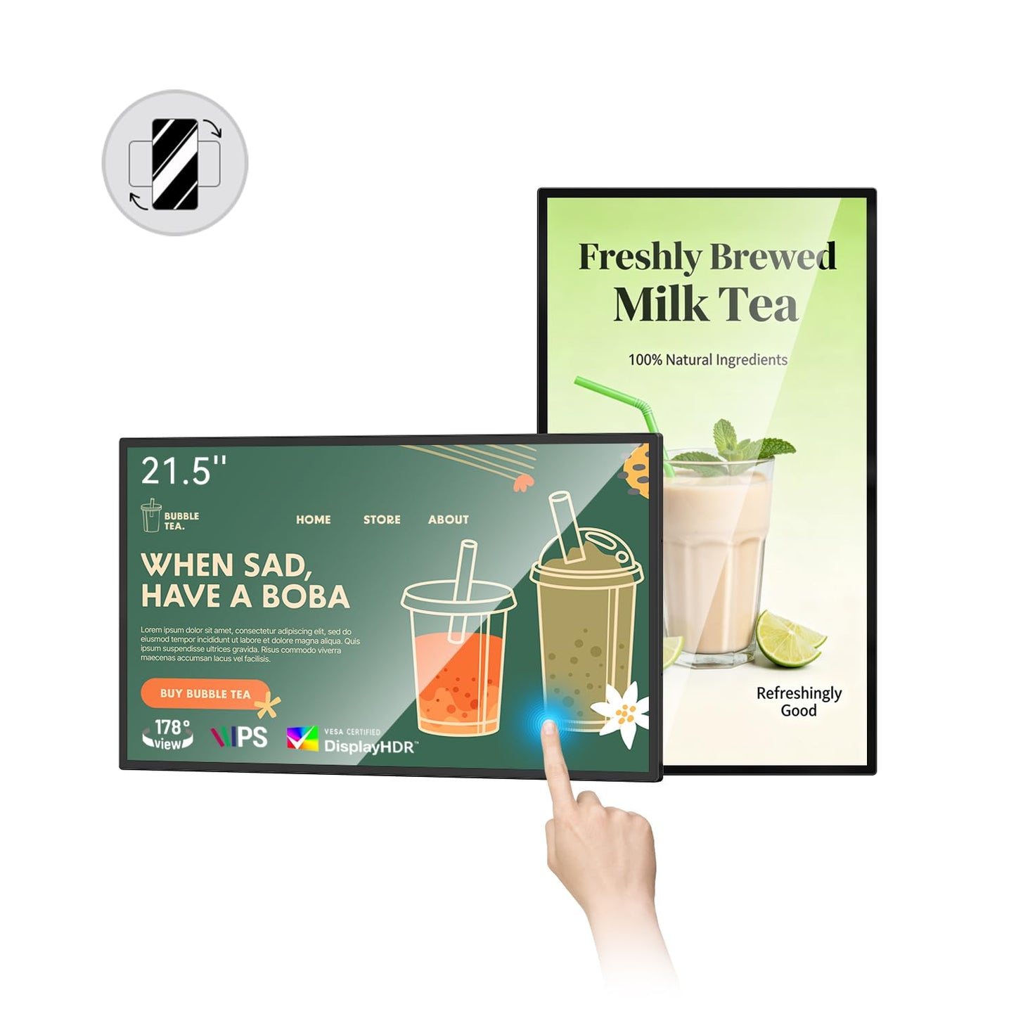 MWE 32 inch Wall Mount Digital Signage, FHD Touchscreen Monitor Android 14, Multi-Touch Screen Smart Split, Commercial Advertising Display, Time Switch, CMS Management, HD-MI/ USB/ WiFi/ for Windows