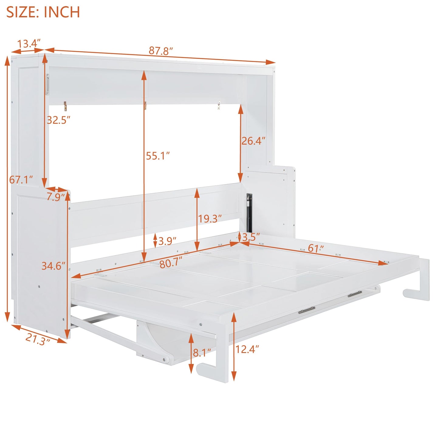 GDFStudio Queen Size Murphy Bed with Desk and Hydraulic Lift, Wall Bed Frame with Foldable Workstation, Space Saving Wooden Cabinet Bed with Mattress Storage for Guest Room, White