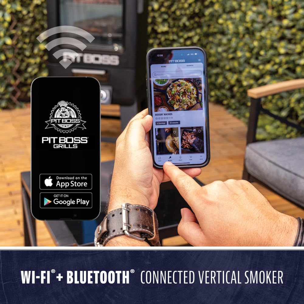 Pit Boss 4-Series WiFi & Bluetooth Digital Vertical Smoker with LCD Digital Controller and Wood Chip Tray, 1,320-Sq. In. 6-Rack Cooking Space, 100°F to 300°F Temperature Range, Meat Probe, Black
