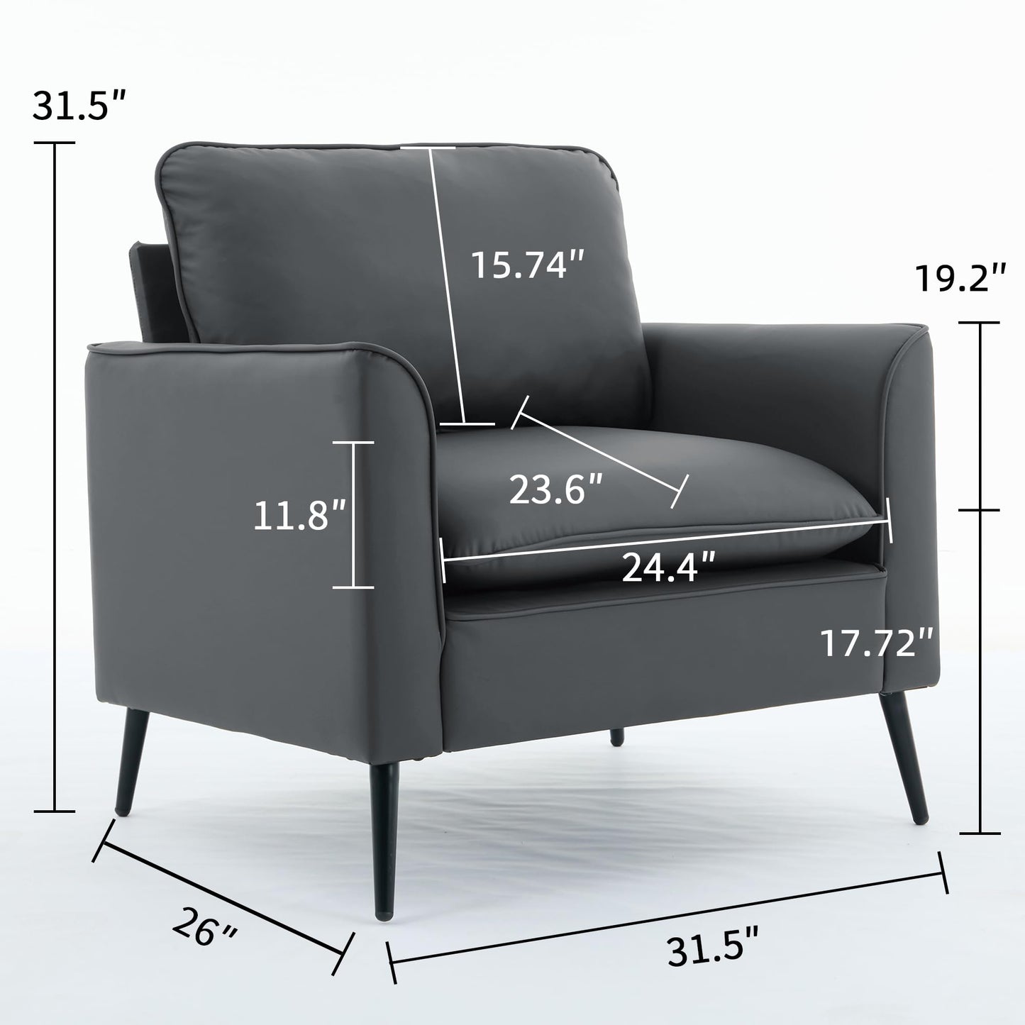 KEIKI Faux Leather Sofa Couch, Living Room Furniture Sectional Sofa Sets of 3 Pcs, Mid Century Modern Decor Sofa Couches, Loveseat & Accent Chair for Small Space, Apartment, Office, Gray