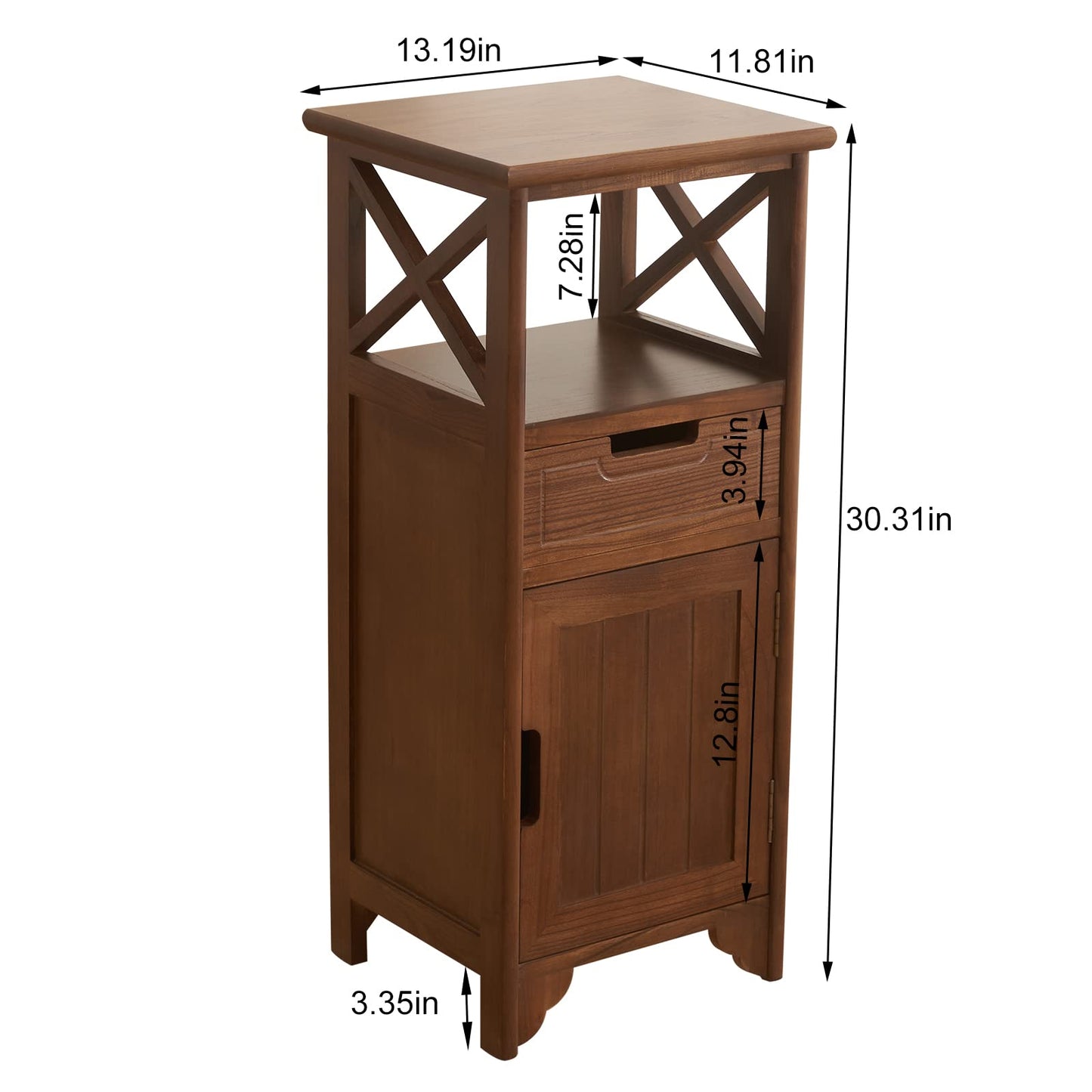 BECTSBEFF 30 Inches Tall End Table, Fully Assembled Bathroom Floor Cabinet with Shelf and Storage, No Assembly Nightstand with Drawer for Bedroom-Walnut