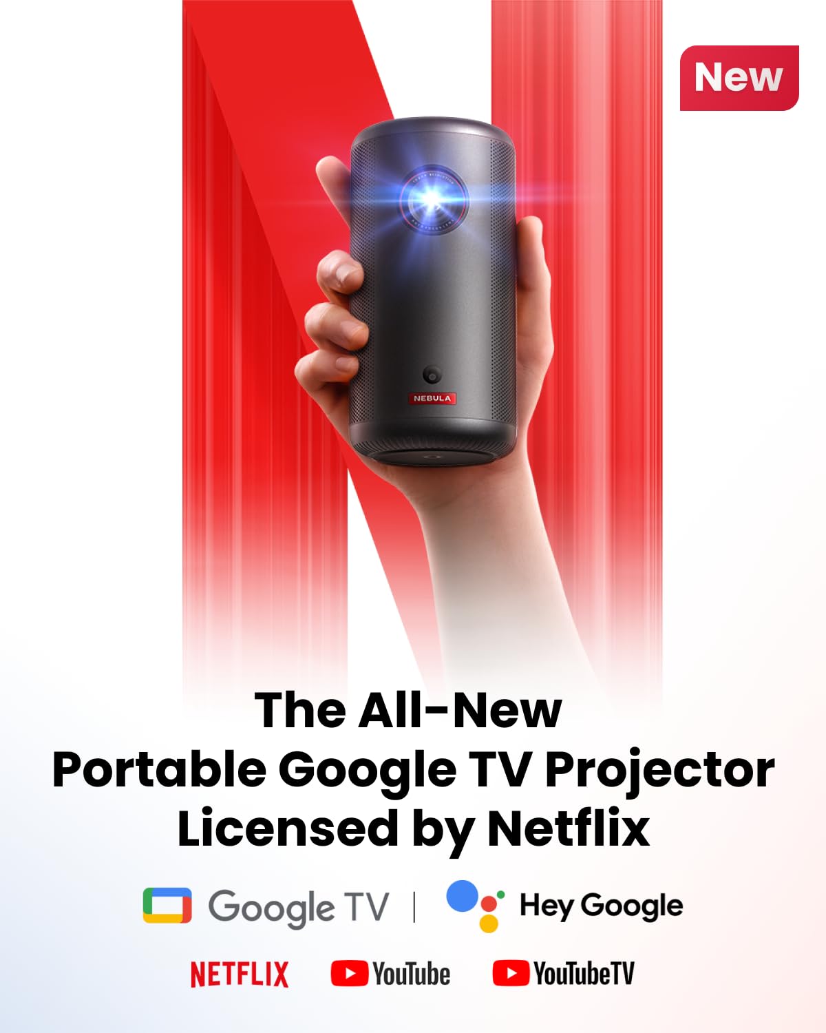 NEBULA Capsule 3 GTV Portable Mini Projector, Netflix Officially Licensed, 1080P Smart Projector with Wi-Fi, 2.5 hrs Battery, 120-Inch Display, Dolby Digital, for Any Space