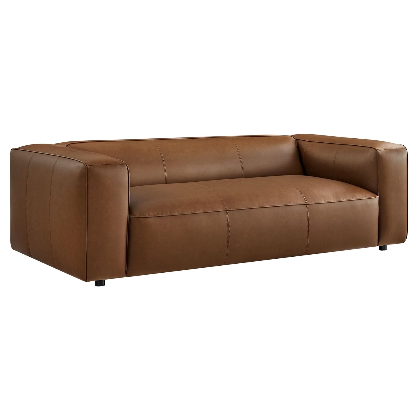 Modway Auren Vegan Leather Sofa in Coffee - Faux Leather Couch - Comfy Modern PU Leather Sofa - Oversized Mid Century Modern Couch for Living Room, Apartment, Loft