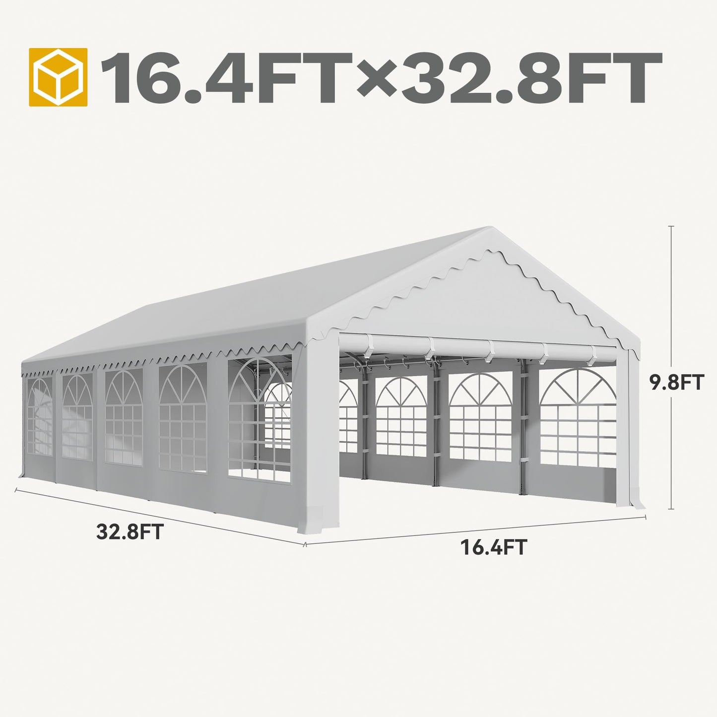 DWVO 16x32ft Party Tent Outdoor Heavy Duty Wedding Event Shelters Galvanized Canopy with Upgraded Large Roof, 2Storage Bags, Removable PVC Sidewalls, White