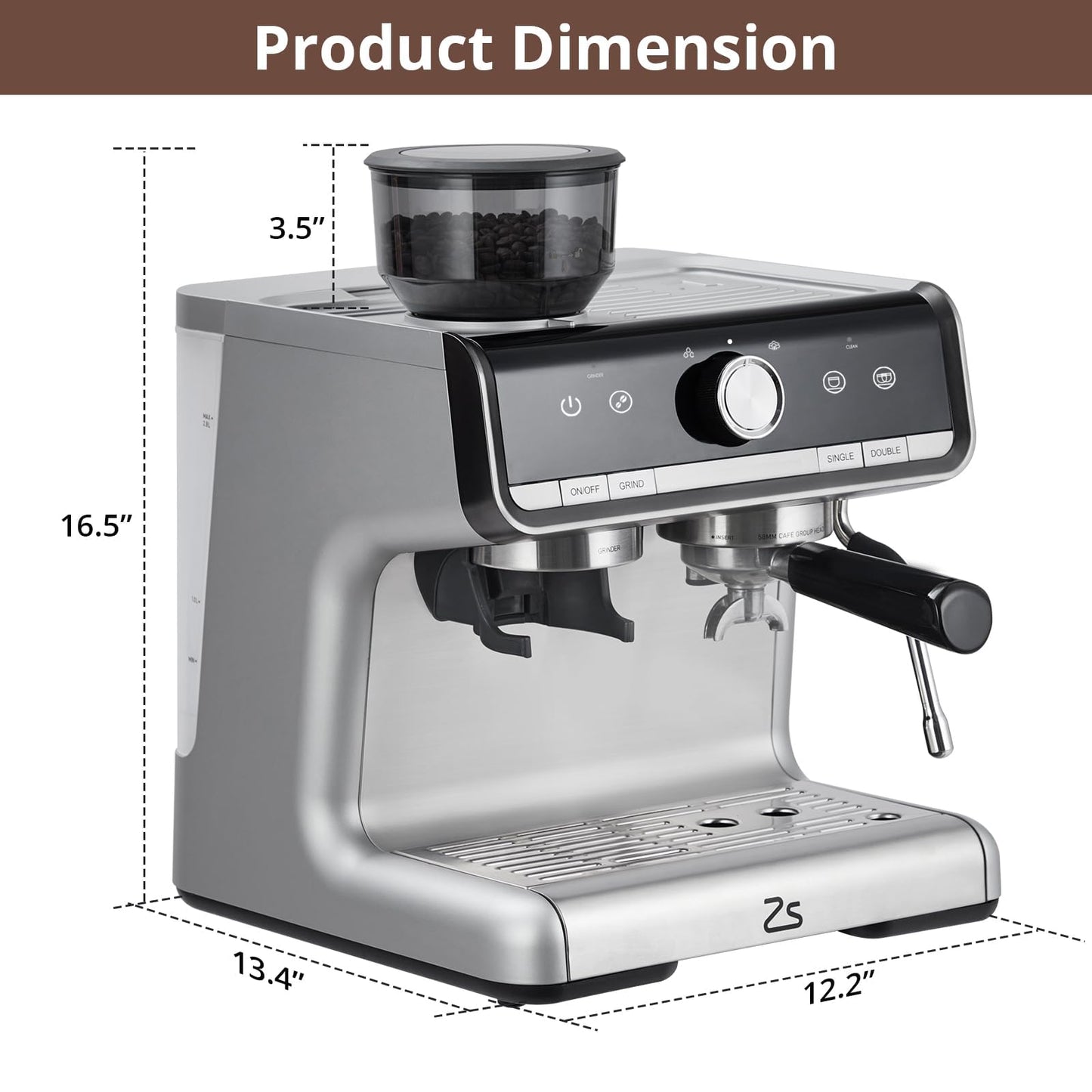 Garvee Espresso Machine With Grinder, Barista Express Espresso Machine, 20 Bar Expresso Coffee Machines with Milk Frother Steam Wand, Cappuccino & Latte Machine for Home, Silver