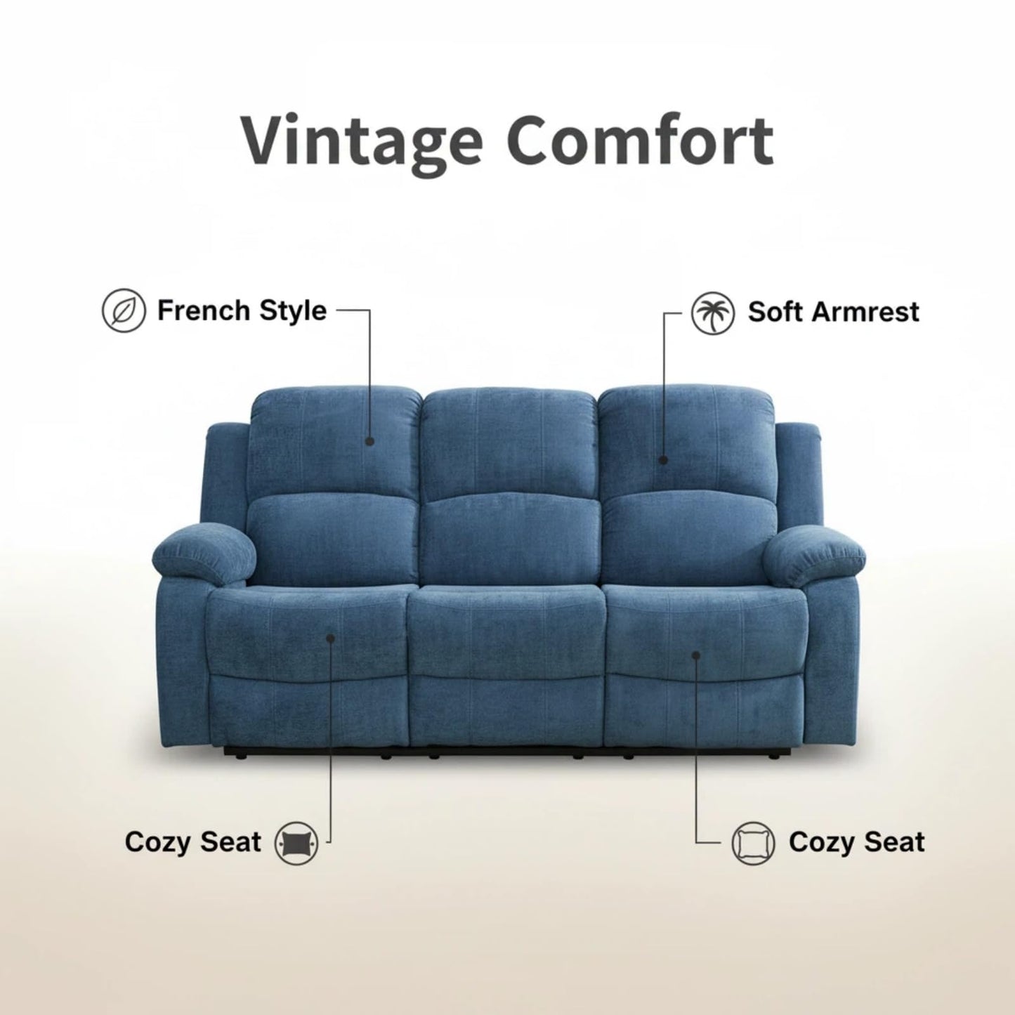 Trygoal Manual Recliner Sofa Set, Fluffy Fabric Reclining Living Room Furniture Set, Adjustable Backrest Reclining Loveseat Sofa and a 3 Seater Couch Furniture Set for Living Room, Light Blue