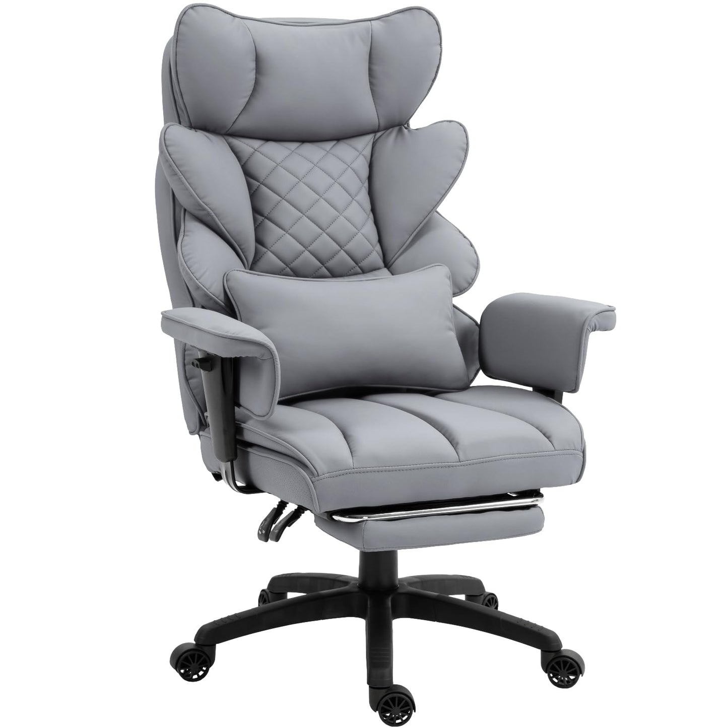 Dowinx Big and Tall Office Chair with Pocket Spring Cushion,High Back Computer Gaming Chairs with Adjustable Armrests and Lumbar Support,Executive Desk Chairs with Footrest(PU Leather,Grey)