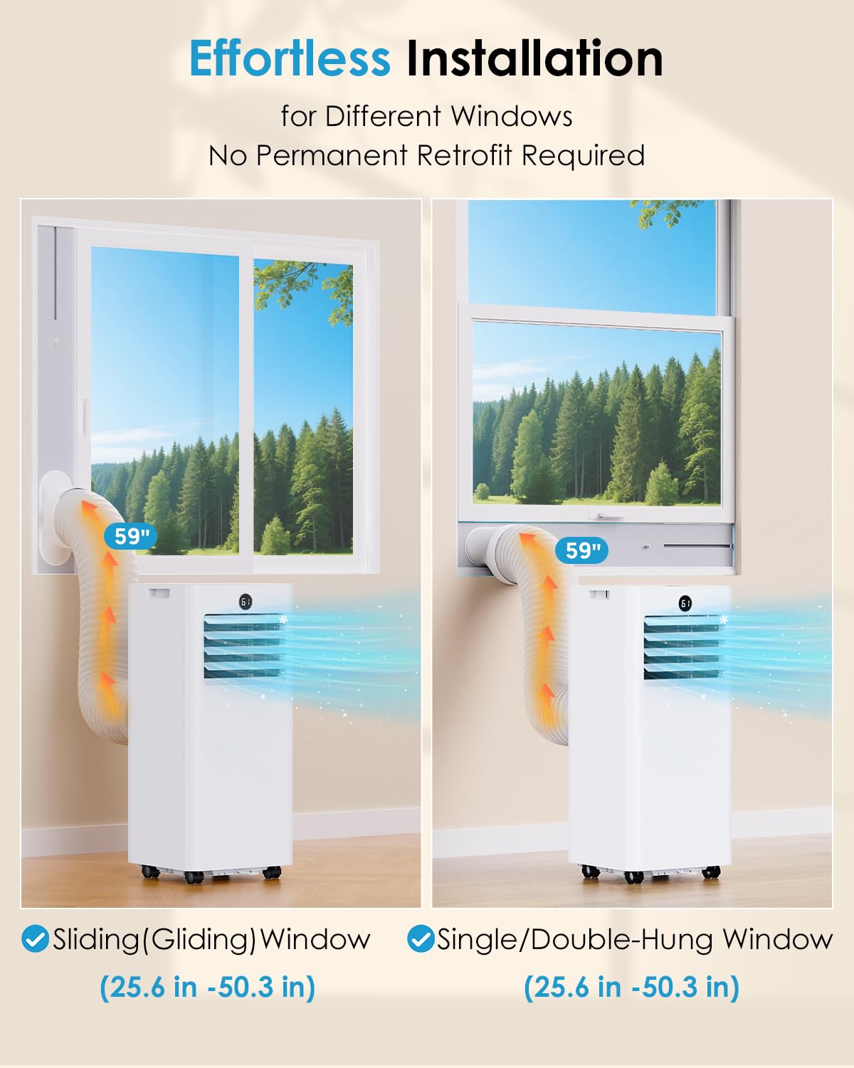 Portable Air Conditioners 8000 BTU, Quiet Air Conditioner with WiFi/App Control, 24H Timer, Dehumidifier, Fan, Cooling, Sleep Modes 4-in-1 AC Unit for Room with Window Kit, for Bedroom/Office, White