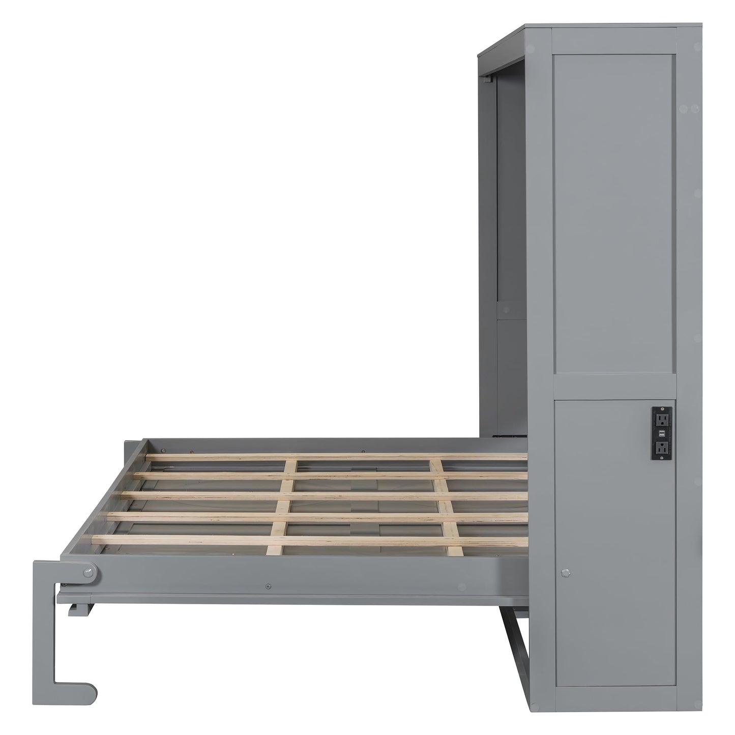 Ball & Cast Murphy Bed Full Size,Wall Beds with Charging Station and Storage Top,Slat Support,Wood Hideaway Cabinet Bedframe w/Leg,can be Folded,Space-Saving,for Small Room,Dorms,Gray