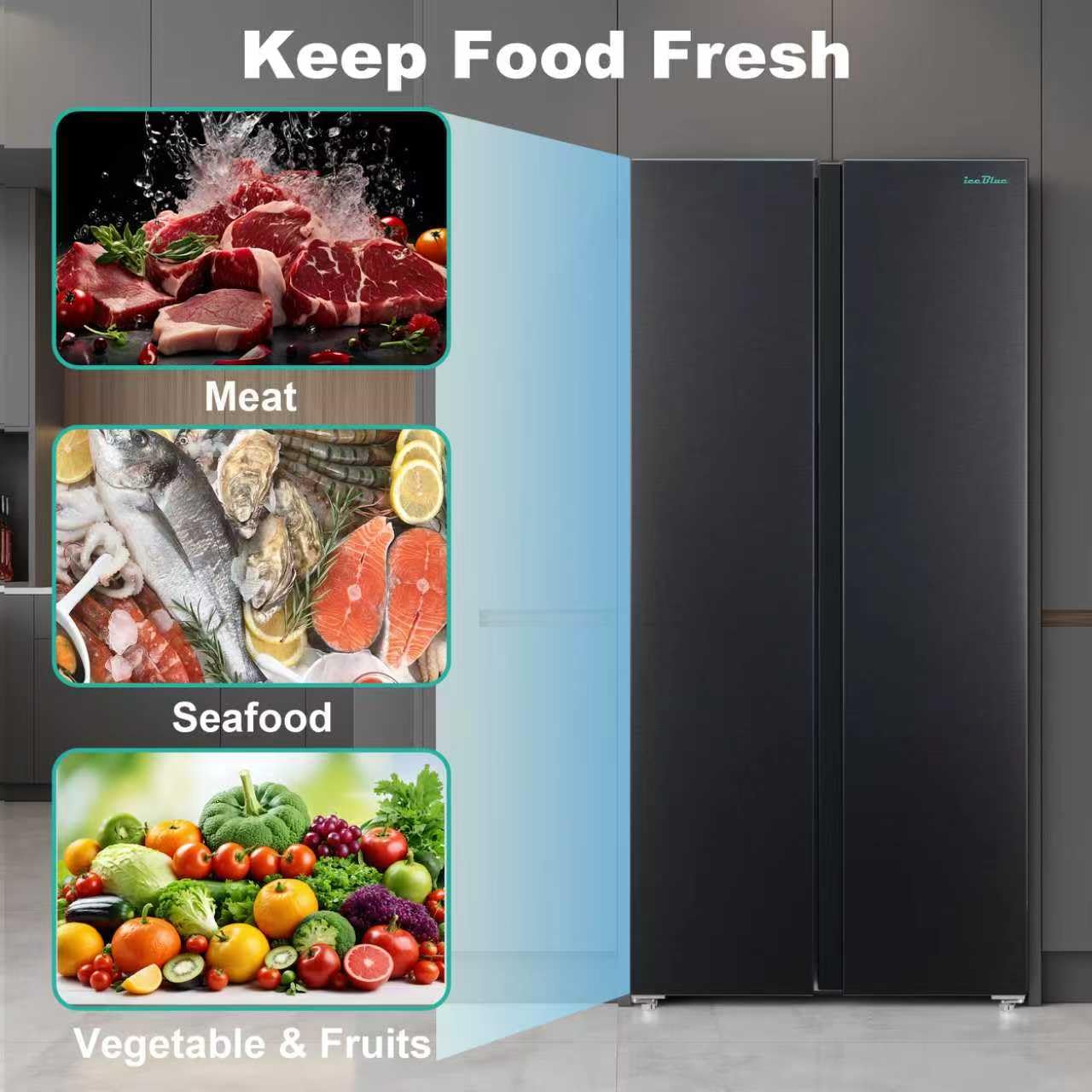 Iceblue 15.6 Cu.Ft. Side-by-side Refrigerators, 33" Full Size Refrigerator, Zoning Temperature Control Beverage Refrigerator with Freezer, Frost Free Beverage Fridge - Black Stainless Steel