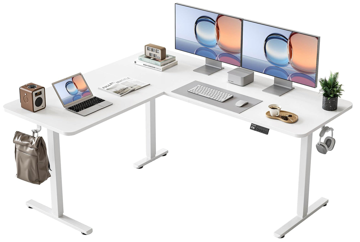 YIHAYO L Shaped Standing Desk Adjustable Height, 63 x 55 Inches Electric Corner Standing Desk with Splice Board, Computer Desk for Home Office, White