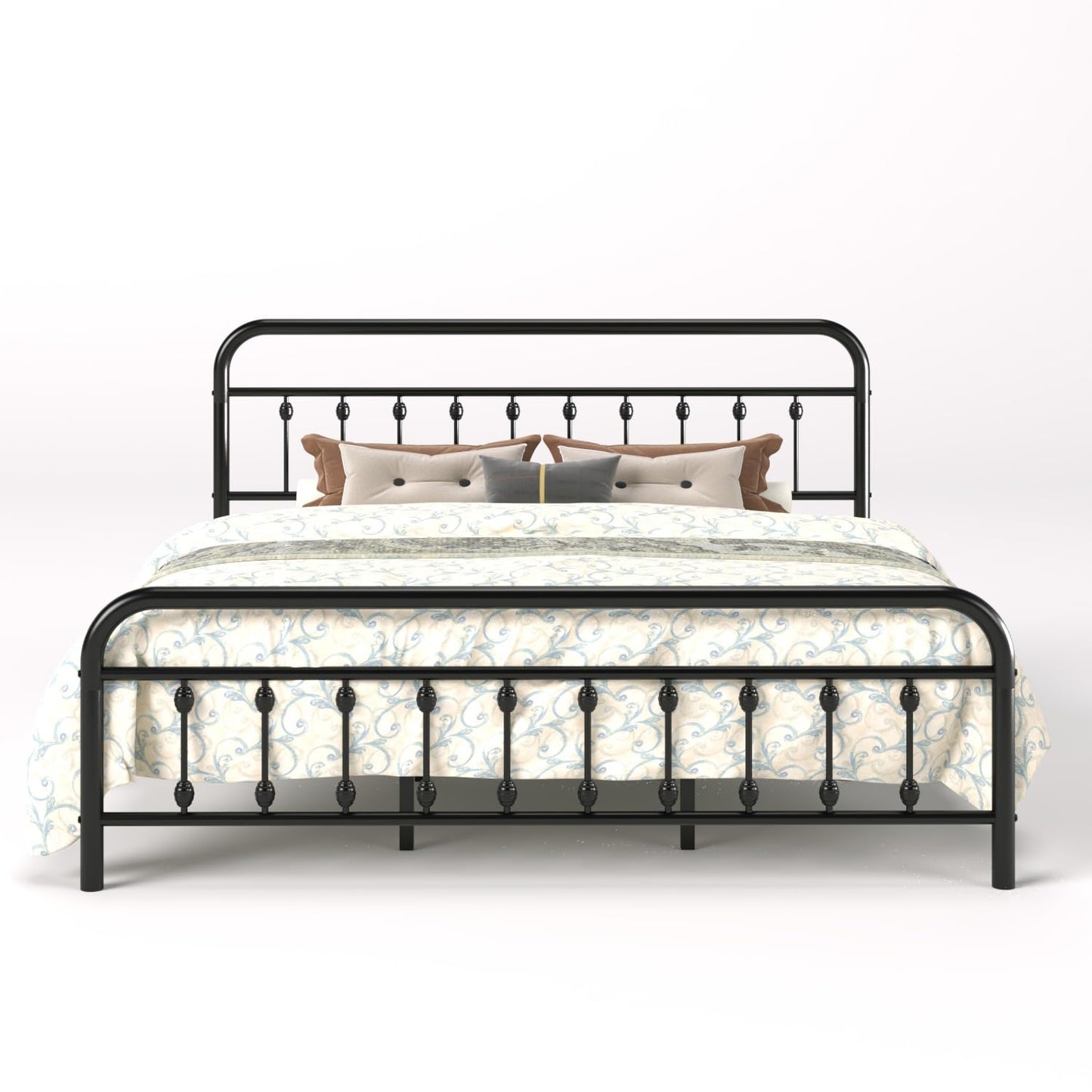 SHA CERLIN King Size Metal Platform Bed Frame with Victorian Style Iron-Art Headboard and Footboard, Easy Assembly, Under Bed Storage, No Box Spring Required, Black