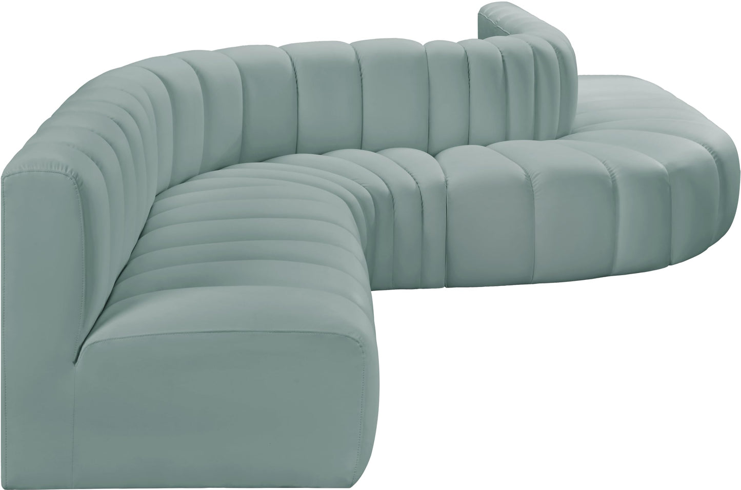 Meridian Furniture 101Mint-S8C Arc Collection Modern | Contemporary Modular Sofa with Soft Mint Green Vegan Leather, Deep Channel Tufting, Modular, 197" W x 84" D x 30" H, Mint