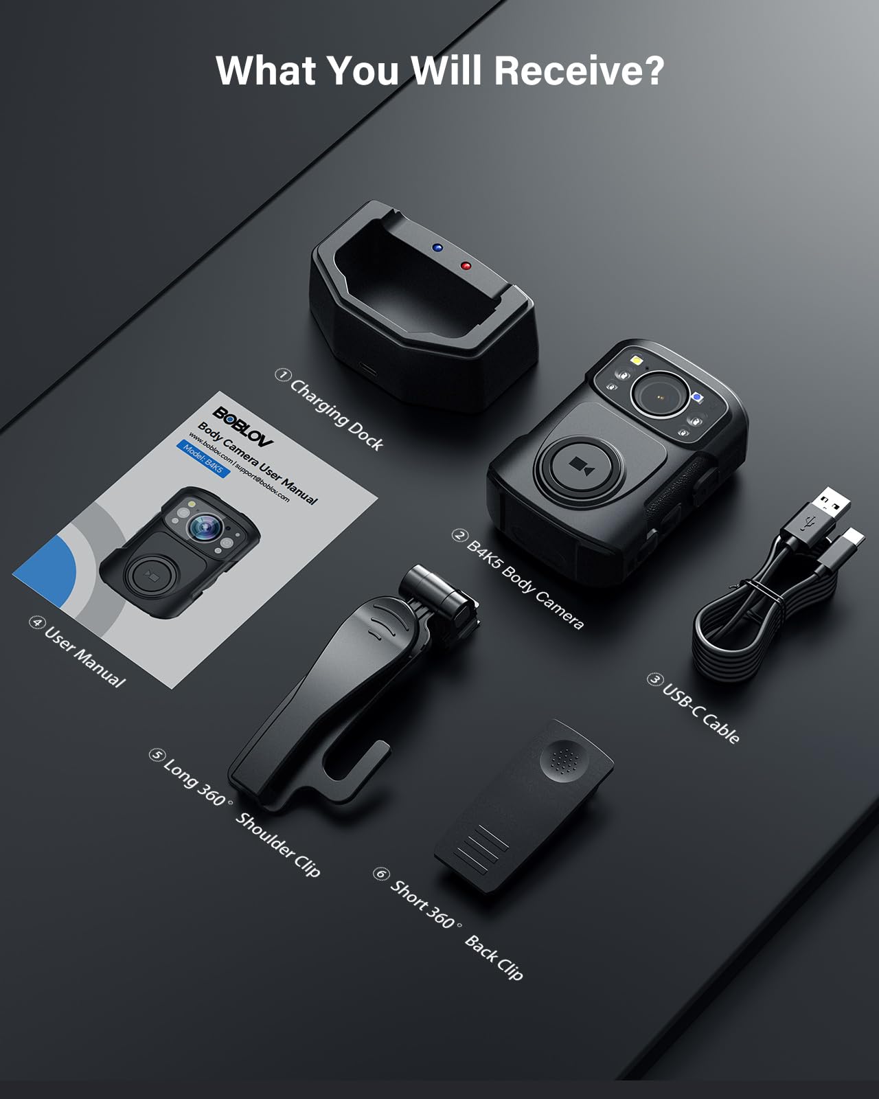 BOBLOV B4K5 256GB 4K Body Camera,3400mAh IP68 Waterproof GPS Police Body Cams for 11Hrs Video Record, Provide Charging Dock, Night Vision Video Camcorder for Personal, Guard Civilians(256GB)