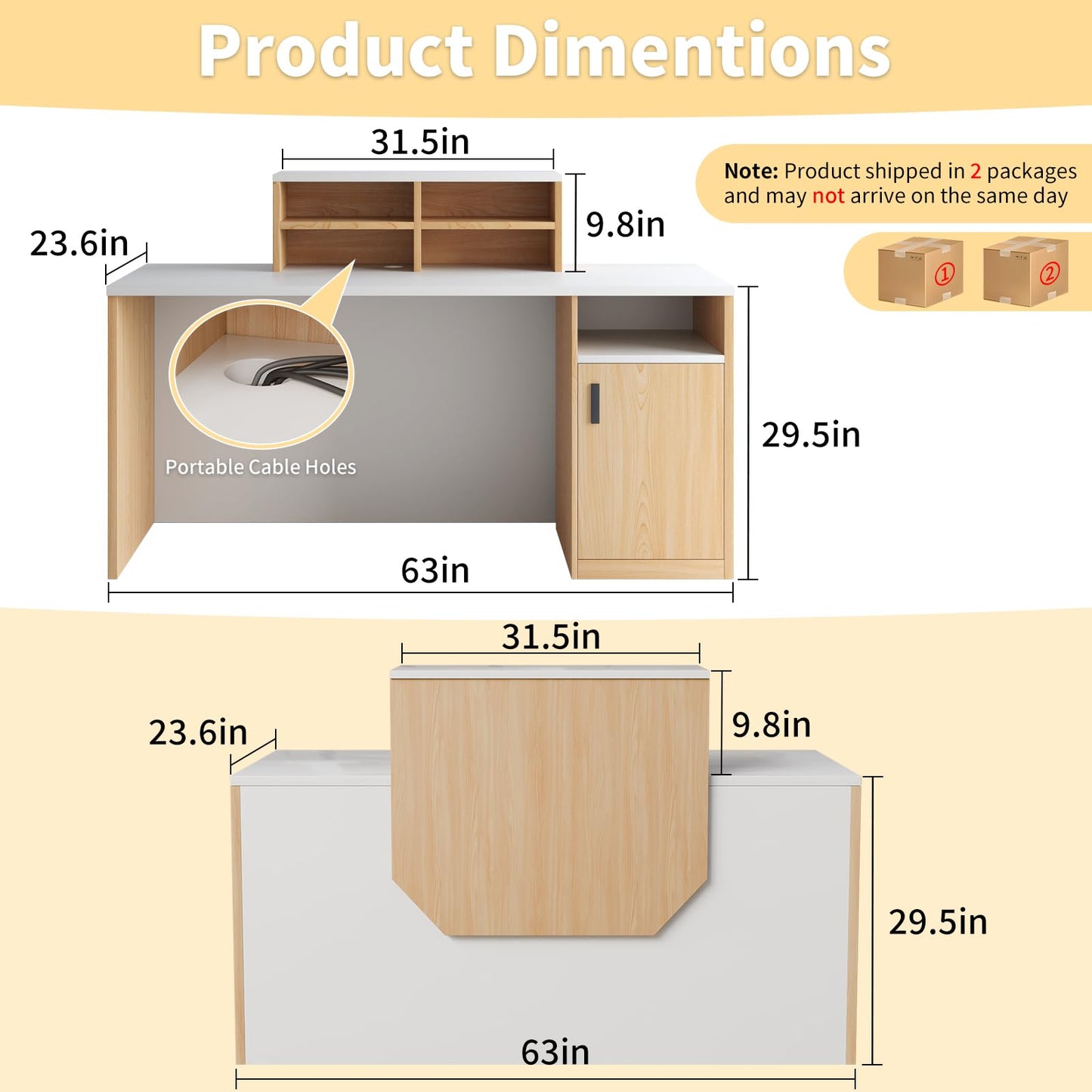 Reception Desk with Counter, Modern Office Front Desk with Open Storage Shelves, 63" Retail Counter Table with Cable Grommet for Checkout, Hotel Lobby, Beauty Salon, Home Offices, Retail Store