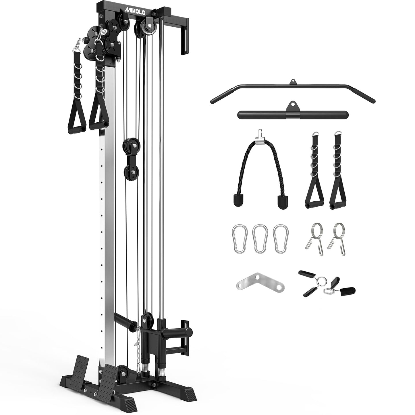 Mikolo Wall Mount Cable Station, Cable Crossover Machine with Dual Pulley System and 19 Adjustable Positions for Home Gym Fitness Equipment, Black