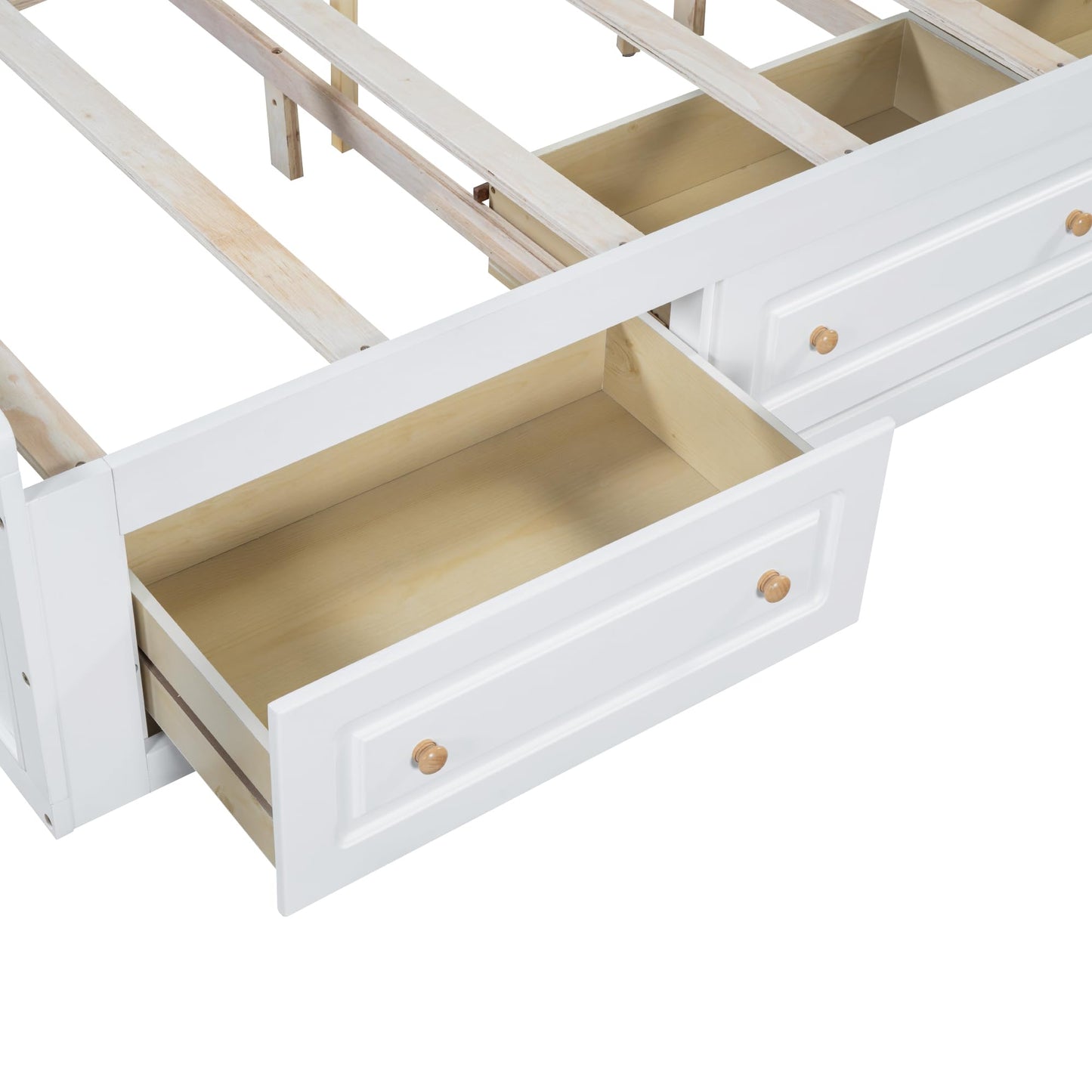 Merax Wood Queen Size Platform Bed Frame with 6 Drawers, Storage Bed Frame Without Headboard for Kids Teens and Adults, White