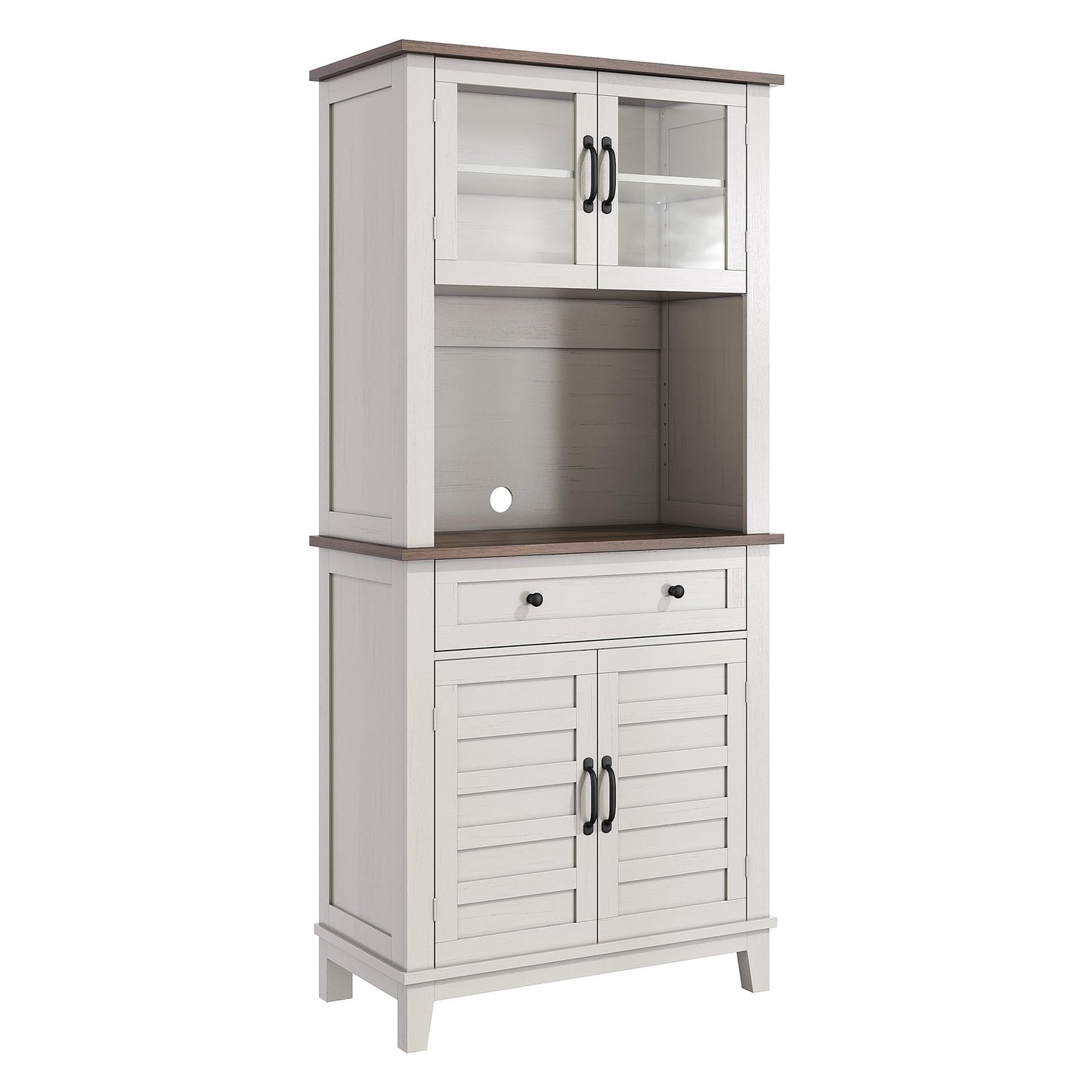 GAOMON Elegant 72" White Pantry Coffee Bar Cabinet – Tall Kitchen Storage with Adjustable Shelves, 4 Glass Doors & 1 Drawer – Multi-Functional Hutch for Dining Room & Kitchen, White